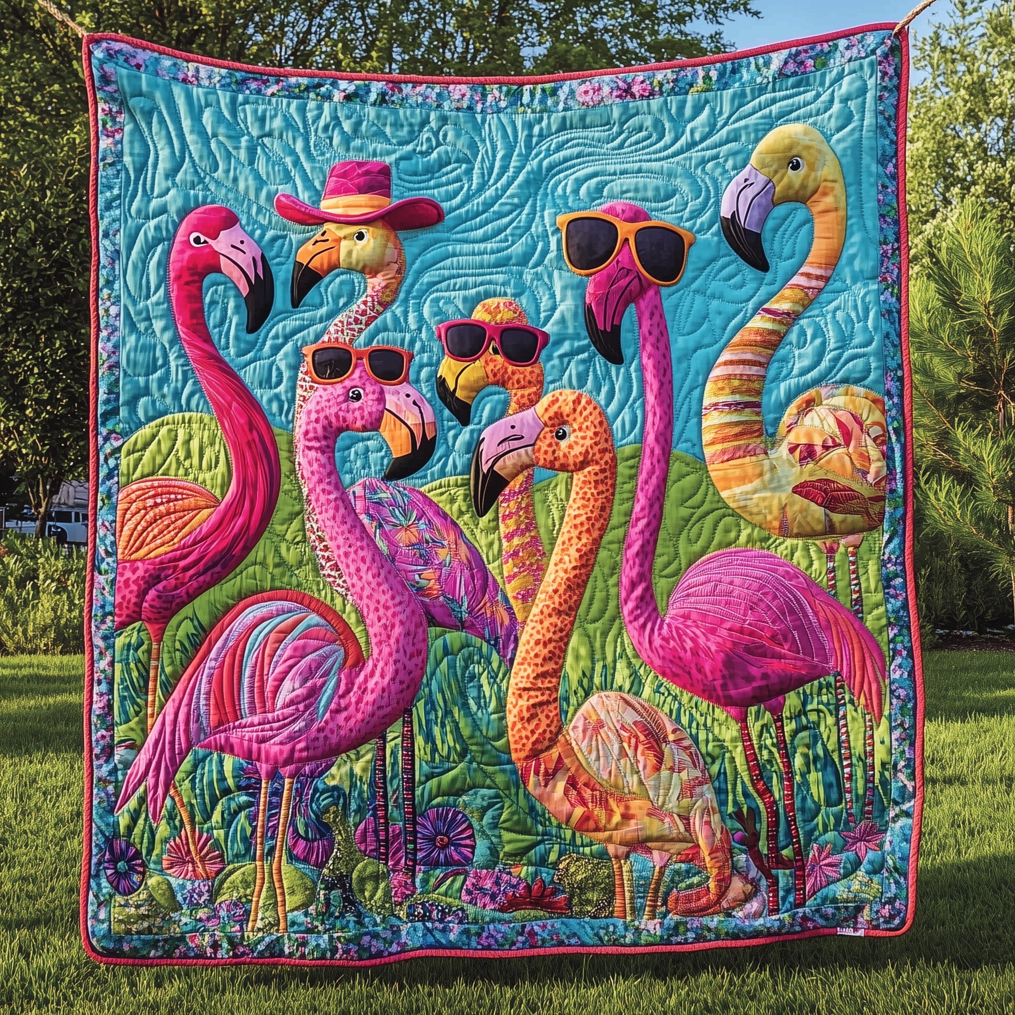 Whimsical Flamingo Quilted Blanket Cute Cozy BlanketChristmas Flamingo Gifts For Her