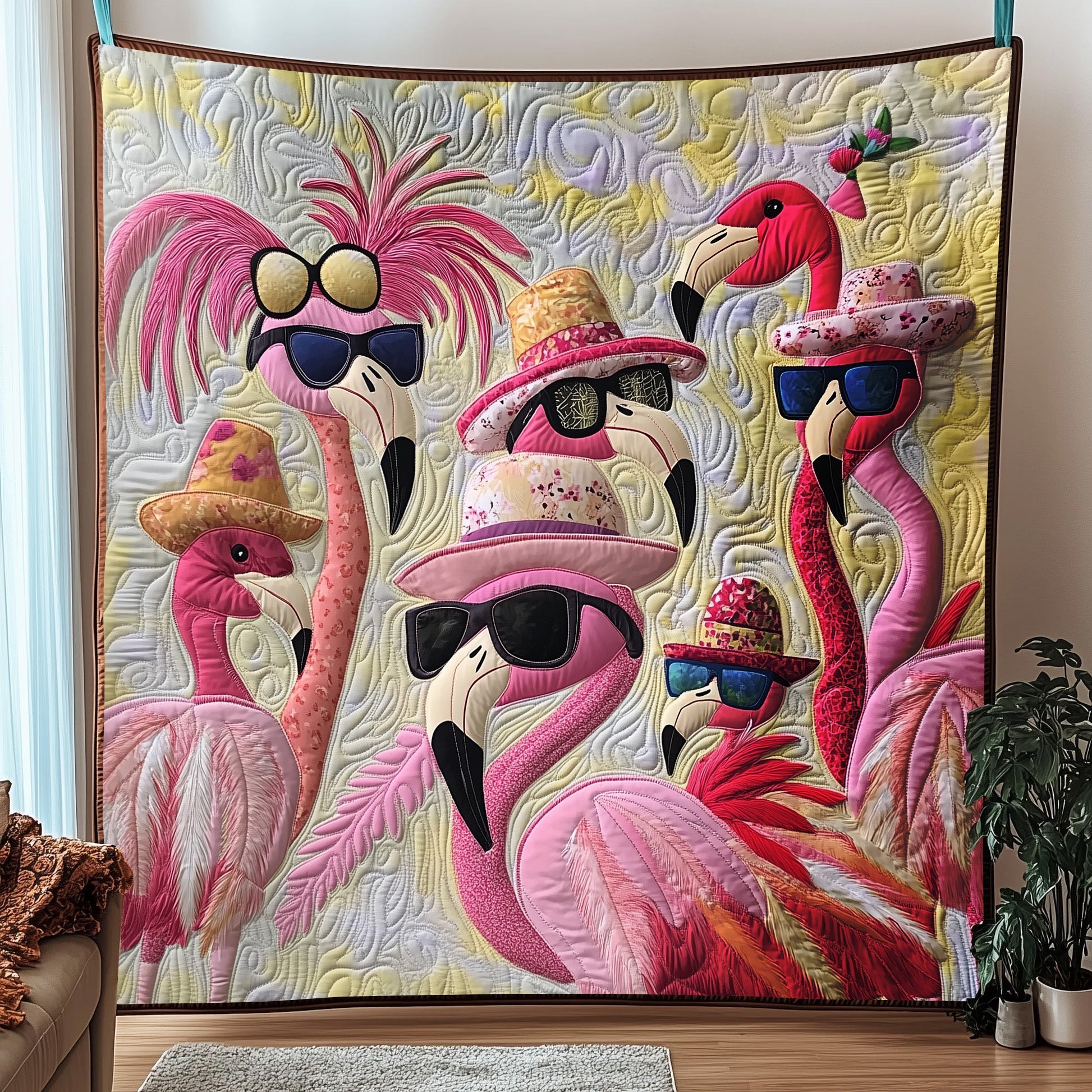 Whimsical Flamingo Quilted Blanket Cute Cozy BlanketFlamingo Christmas Gifts