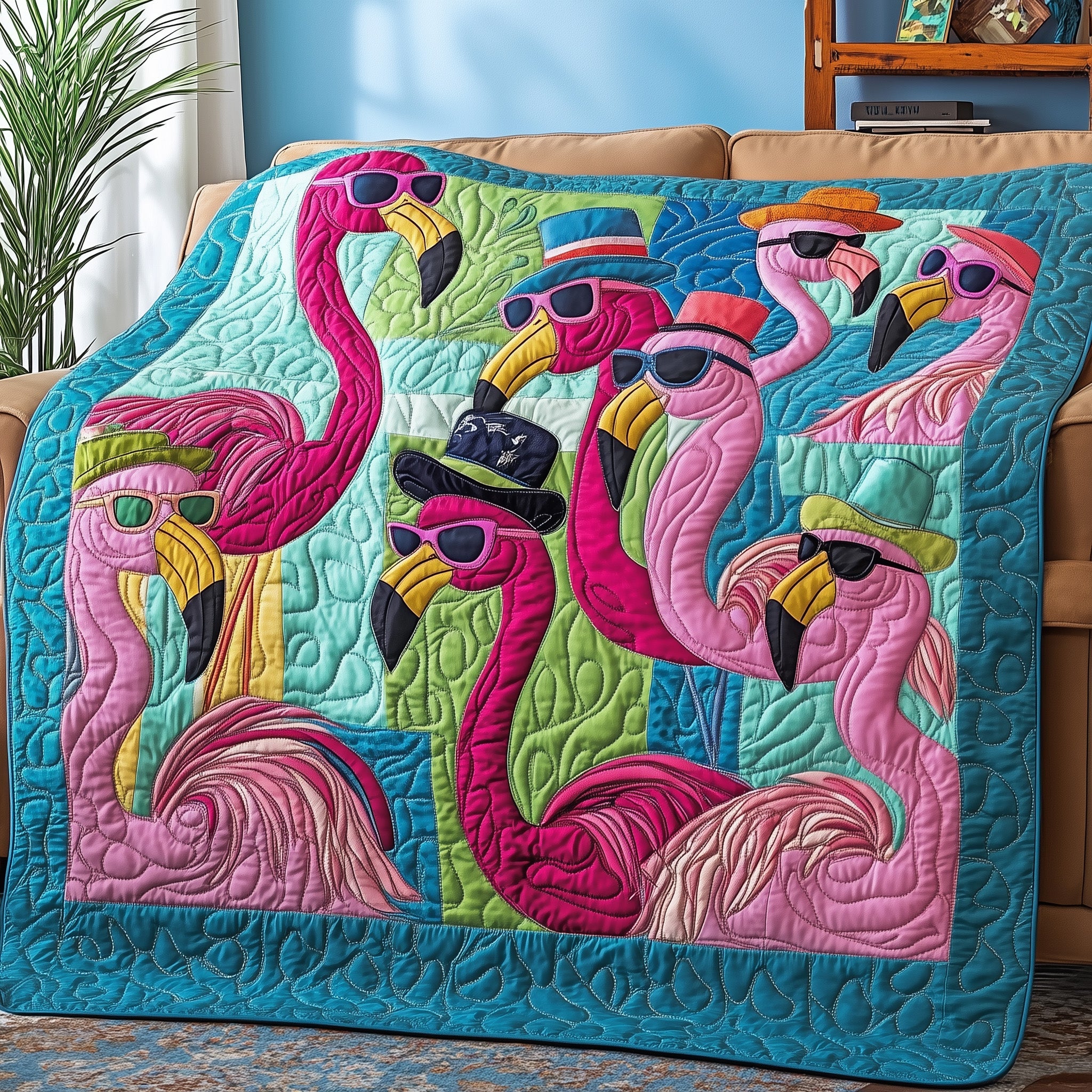 Whimsical Flamingo Quilted Blanket Cute Cozy BlanketFlamingo Gifts For Ladies
