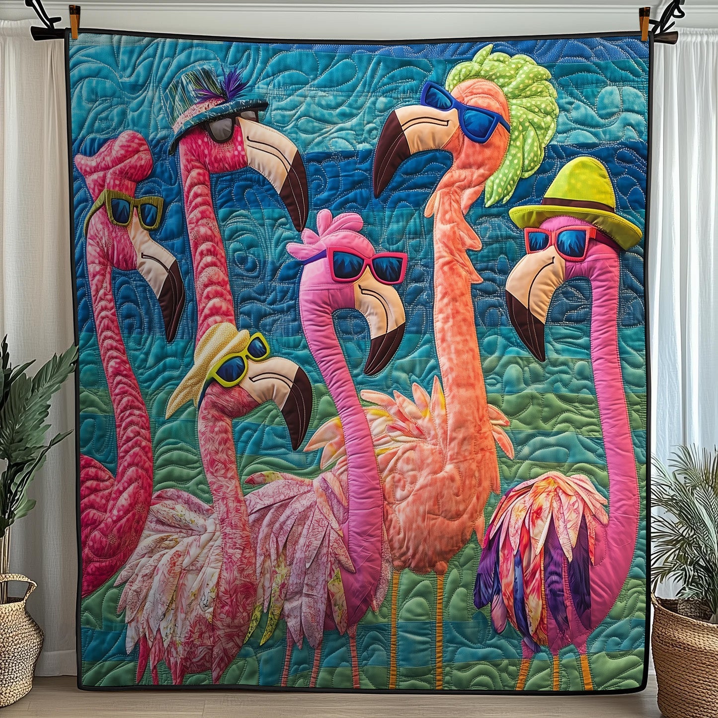 Whimsical Flamingo Quilted Blanket Cute Cozy BlanketFlamingo Novelty Gifts