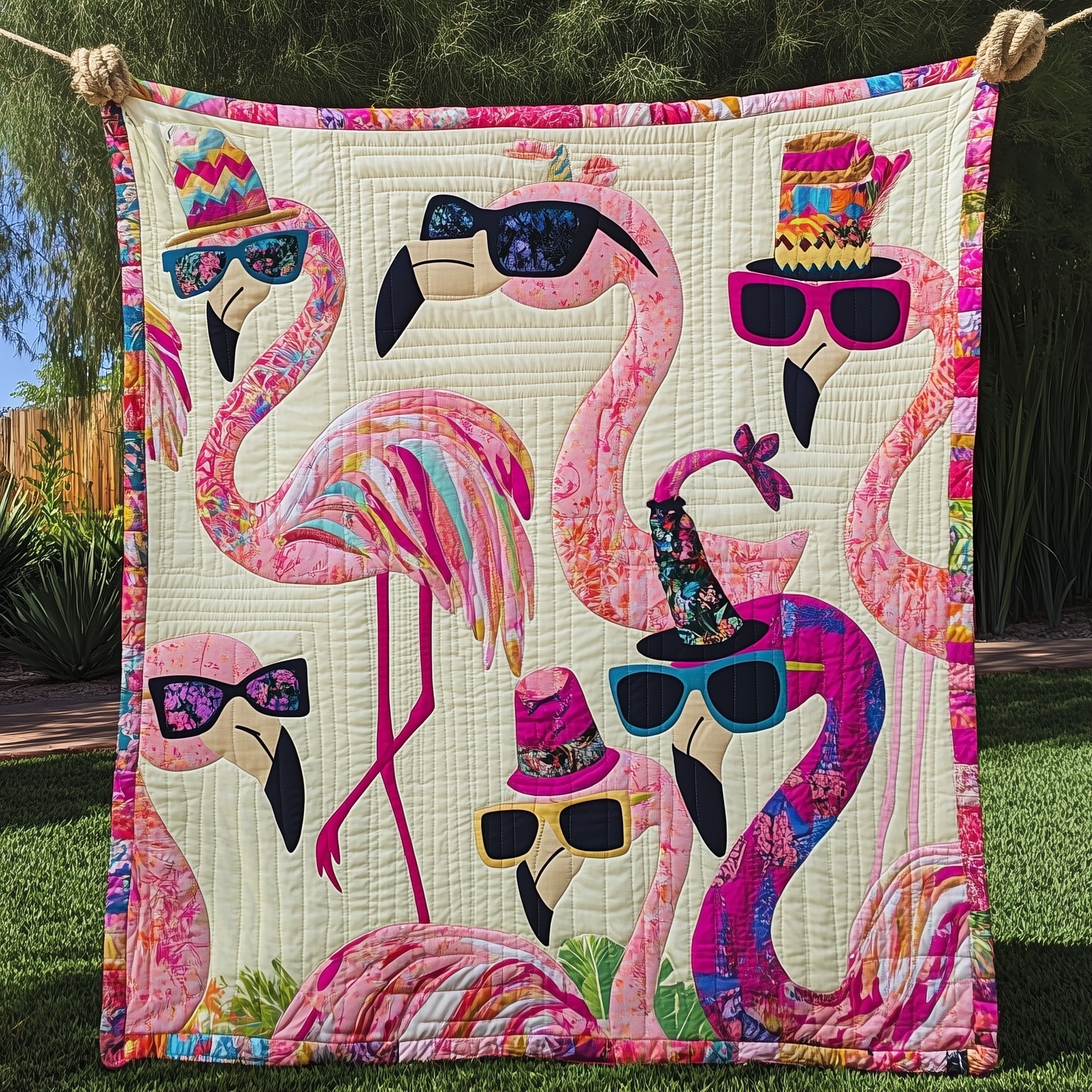 Whimsical Flamingo Quilted Blanket Cute Cozy BlanketFlamingo Presents Christmas