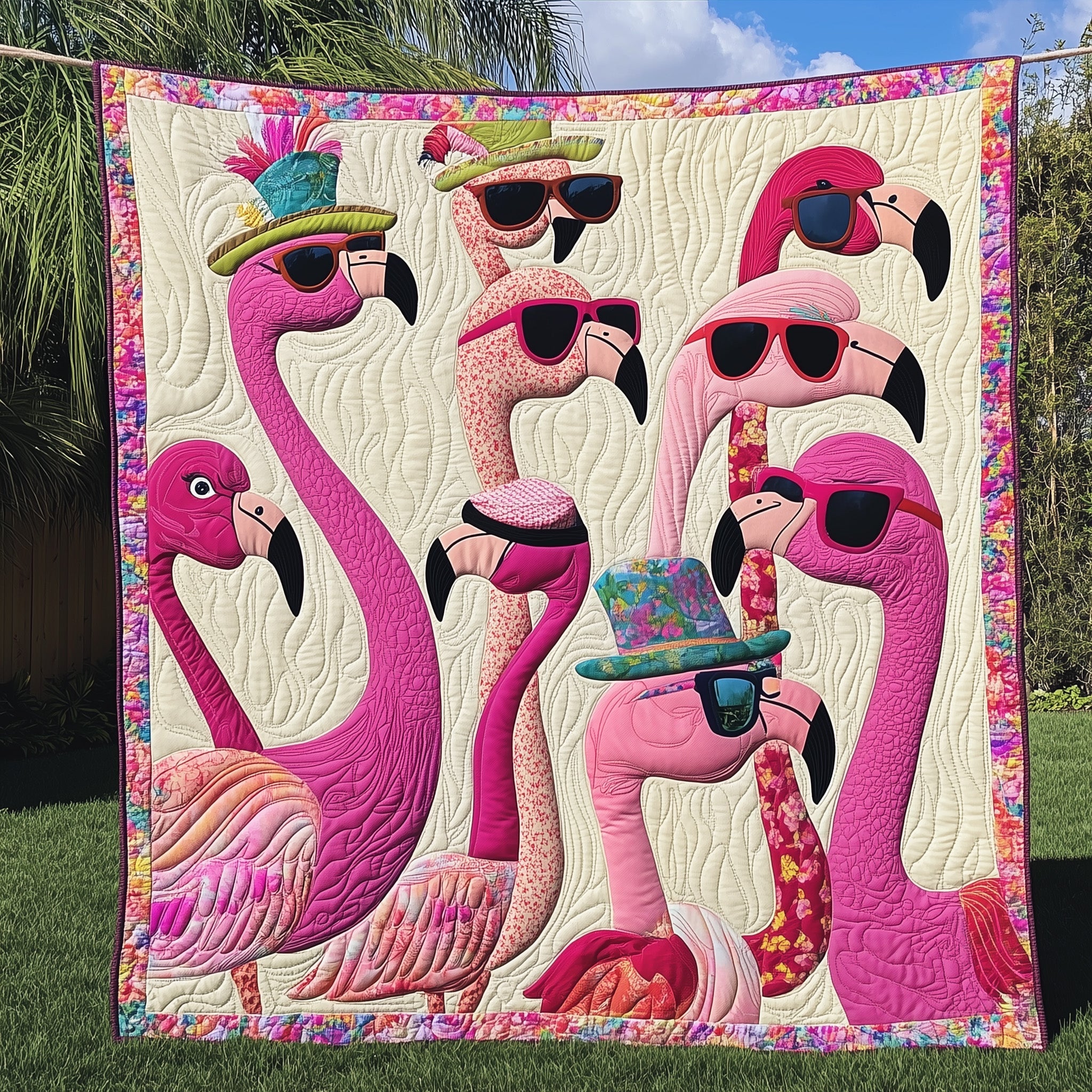 Whimsical Flamingo Quilted Blanket Cute Cozy BlanketFlamingo Theme Gifts Xnas