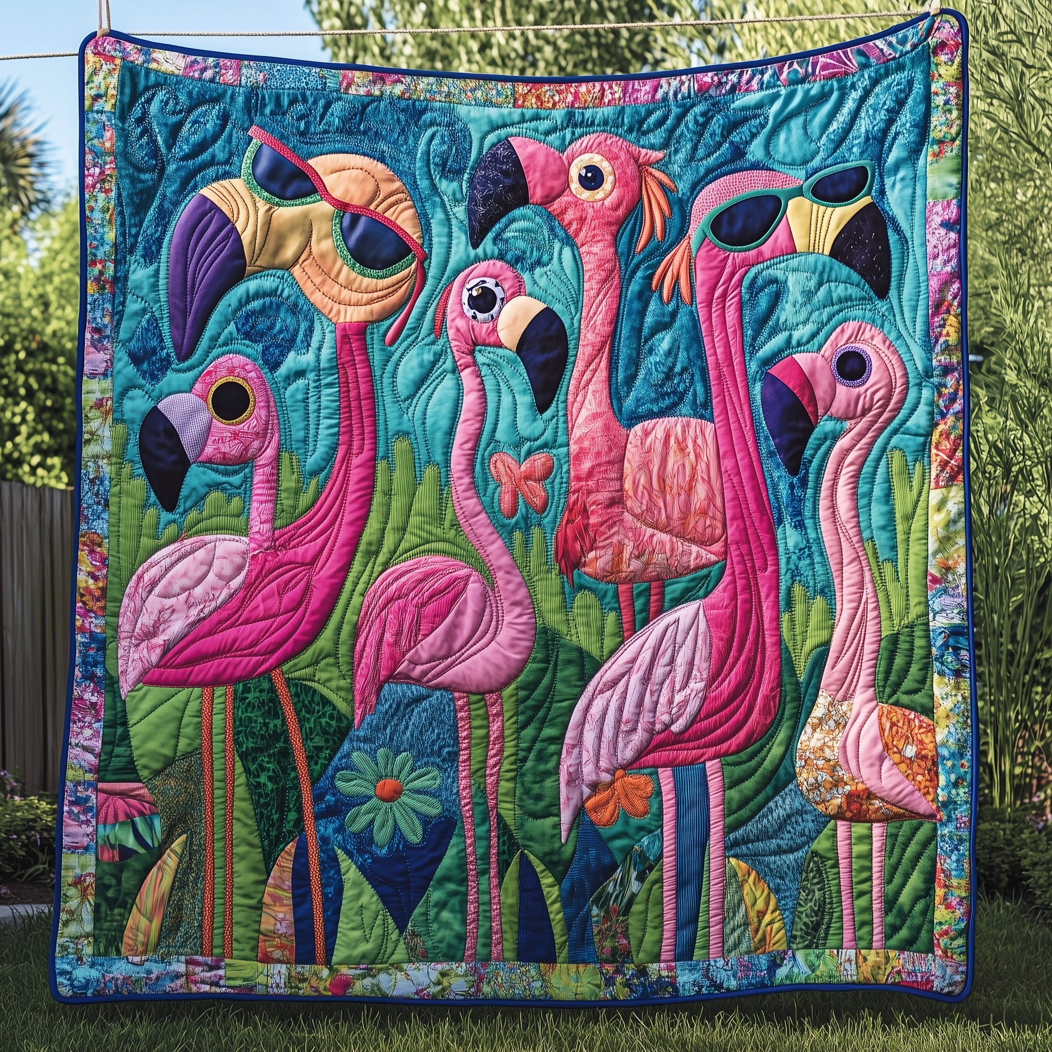 Whimsical Flamingo Quilted Blanket Cute Cozy BlanketGifts For Flamingo Lovers