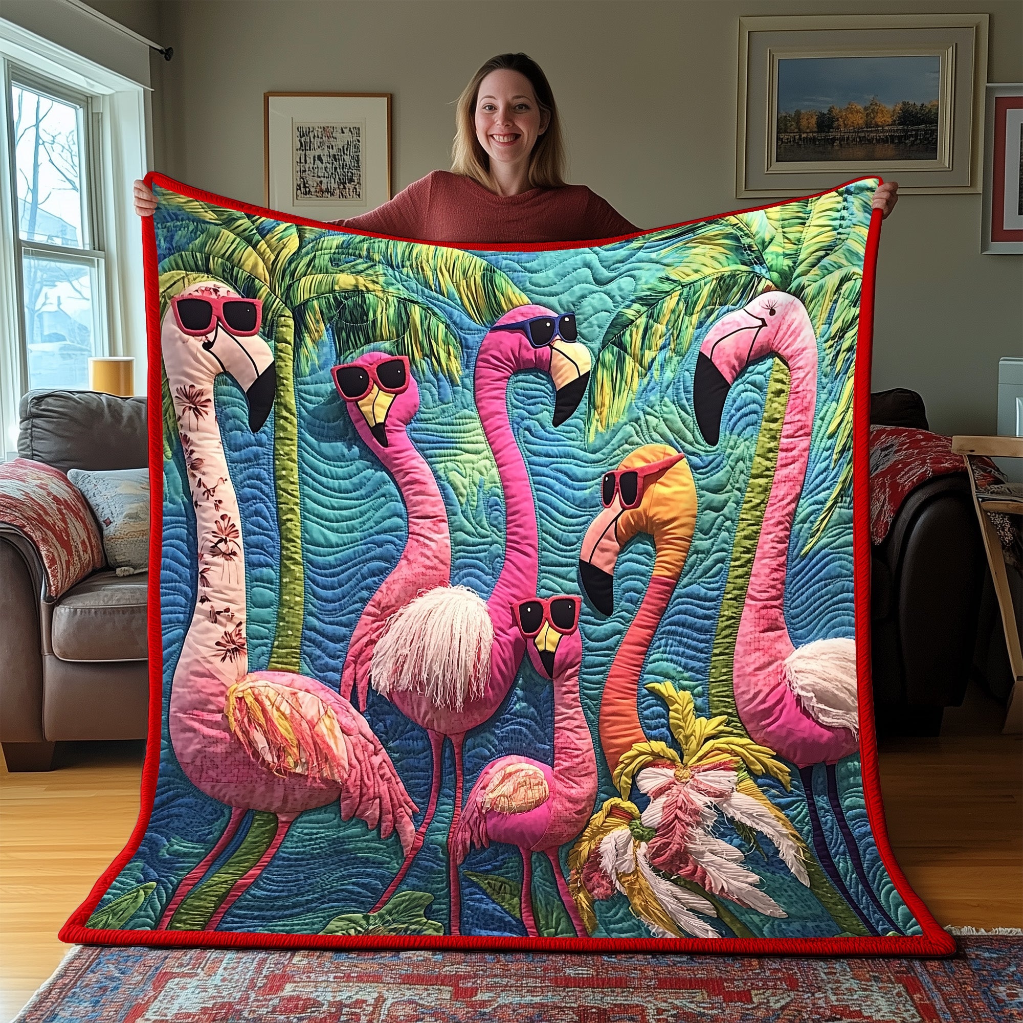 Whimsical Flamingo Quilted Blanket Cute Cozy BlanketPink Flamingo Gifts Christmas 2025