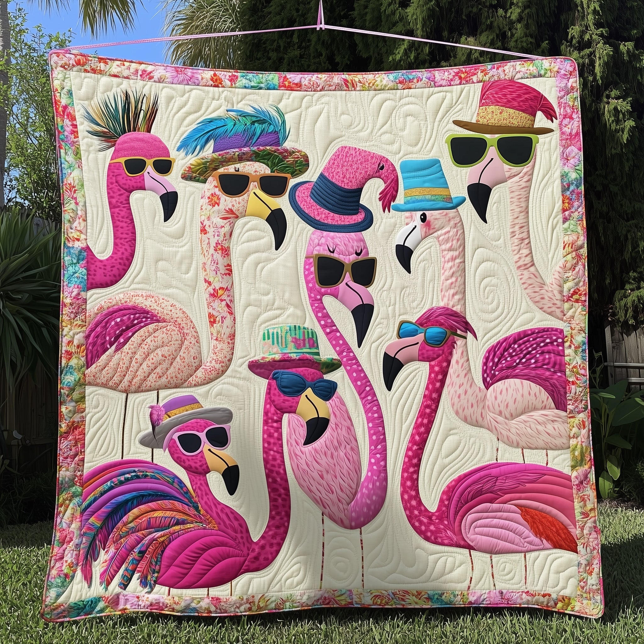Whimsical Flamingo Quilted Blanket Cute Cozy BlanketPink Flamingo Gifts Christmas