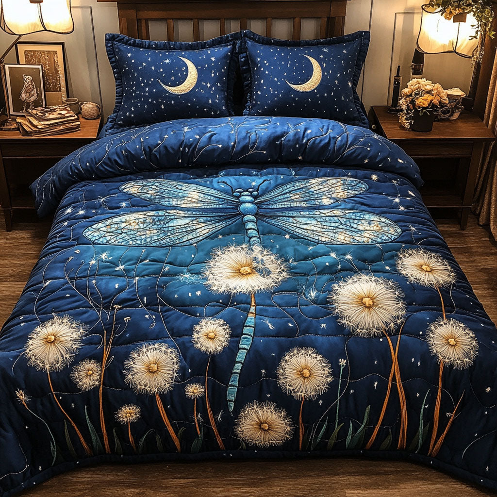 Whimsical Flight Quilted Bedding Set Best Bed Sheet Set Dragonfly Lover Gifts For Women