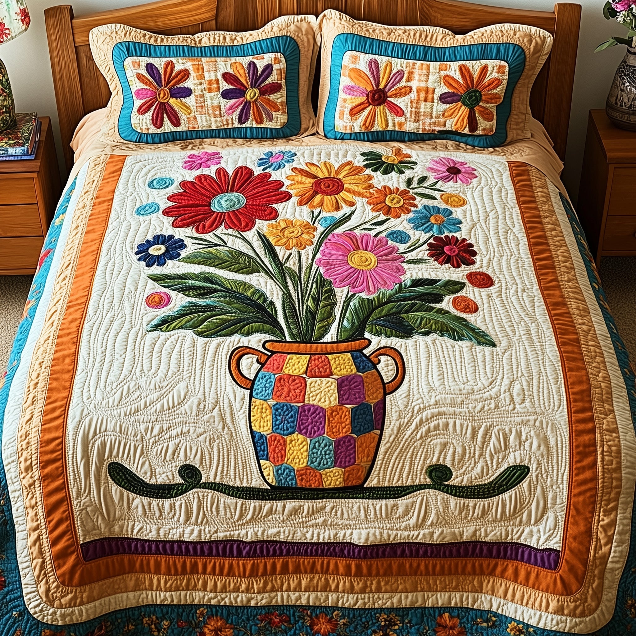 Whimsical Flower Patch Quilted Bedding Set Duvet Cover Bed Sheet Graduation Gifts For Daughter
