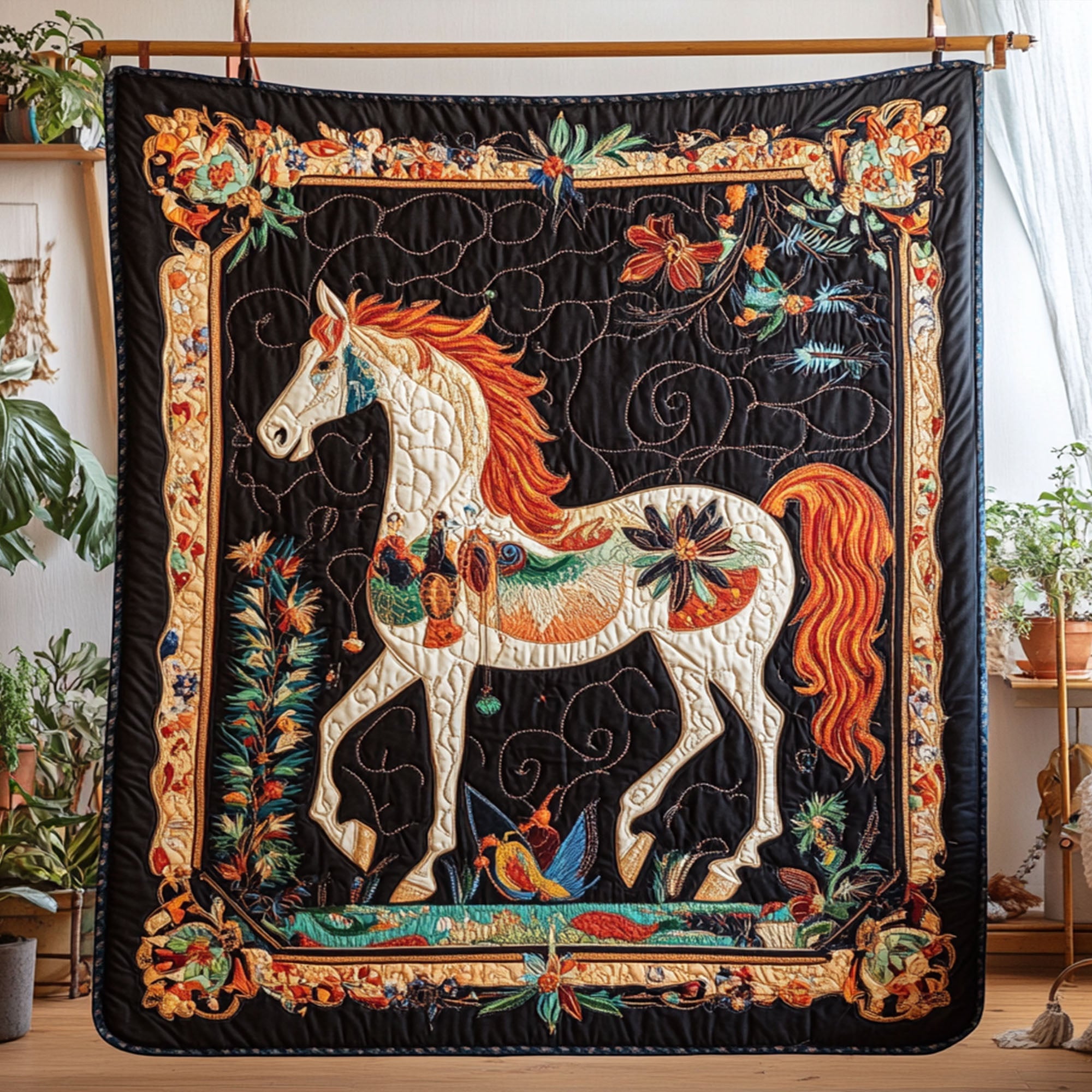 Whimsical Gallop Quilted Blanket Cool Throw Blanket Useful Gifts For Horse Owners