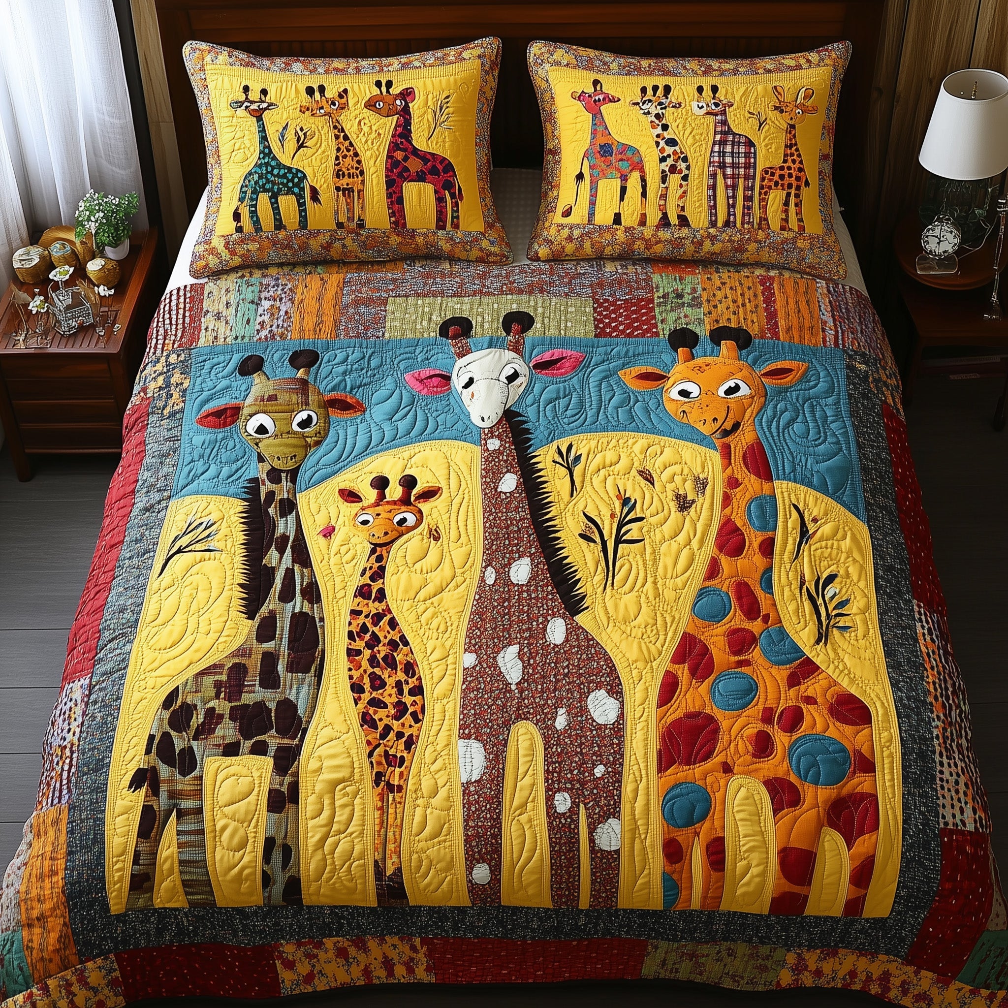 Whimsical Giraffes Quilted Bedding Set Duvet Cover Bedspread Christmas Gifts For Gf