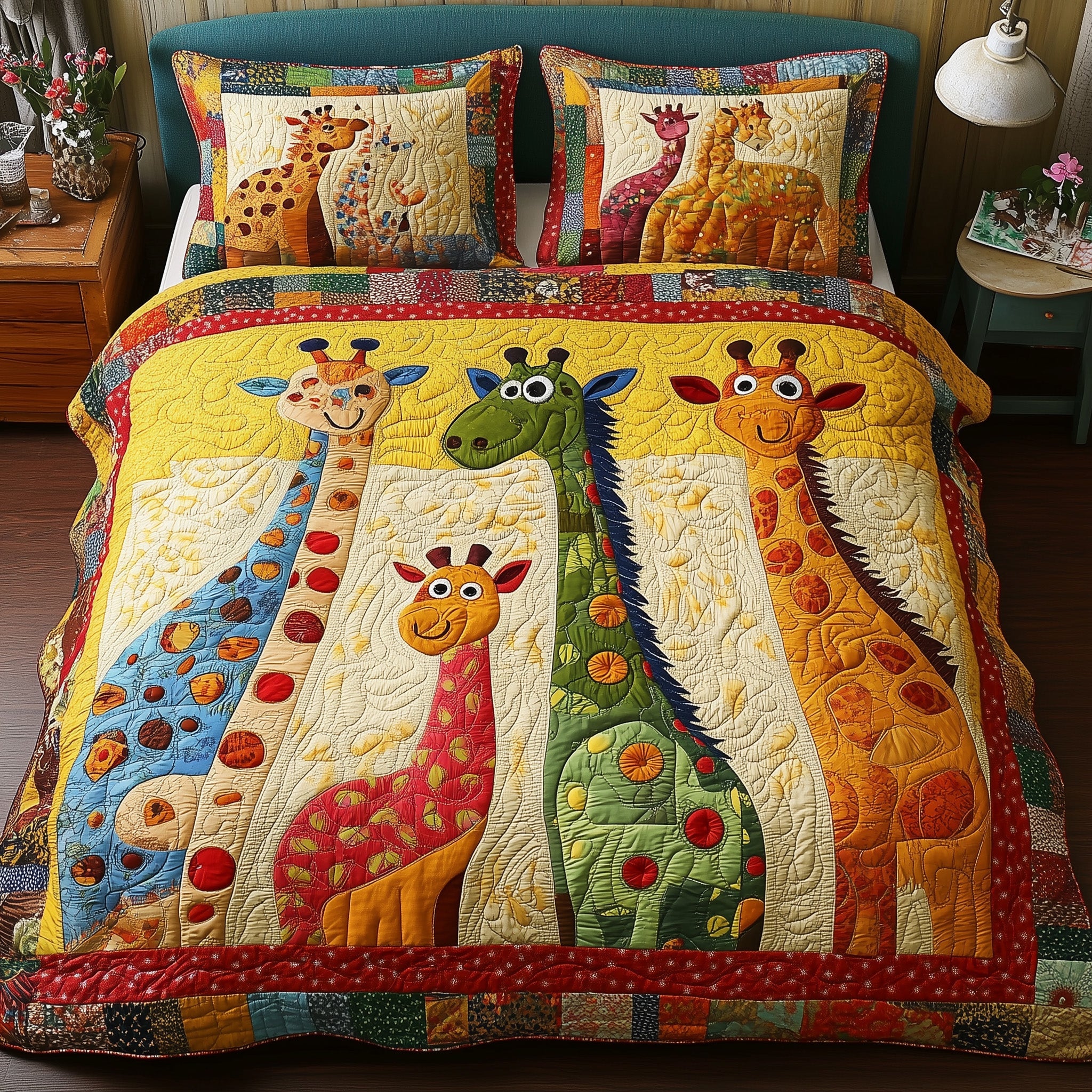 Whimsical Giraffes Quilted Bedding Set Duvet Cover Bedspread Christmas Gifts For Mothers