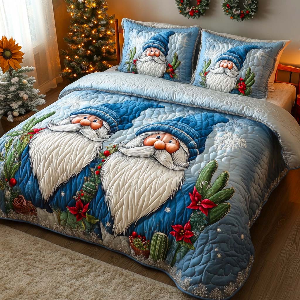 Whimsical Gnome World Quilted Bedding Set Bedroom Decor Cute Gnome Gifts