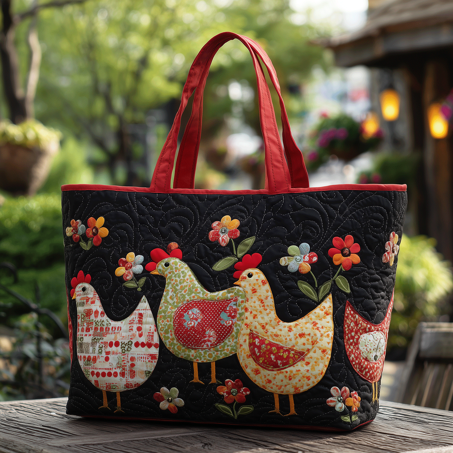 Whimsical Hens Quilted Tote Bag Gifts For Retired Farmers