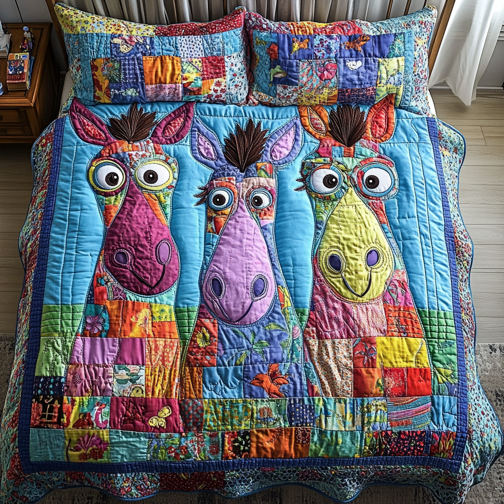 Whimsical Herd Quilted Bedding Set Bed Decorations Donkey Related Gifts