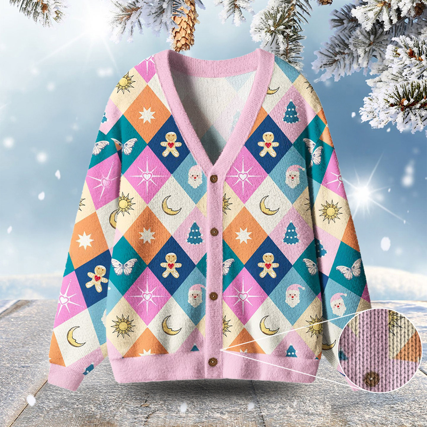 Whimsical Holiday Patchwork Ugly Cardigan Sweaters Funny Xmas Clothes Mother Daughter Presents