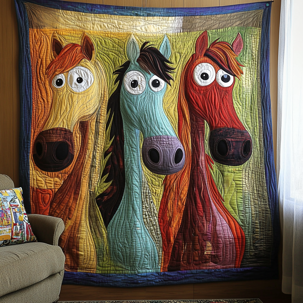 Whimsical Horse Quilted Blanket Bedroom Xmas Decor Presents For Horse Owners