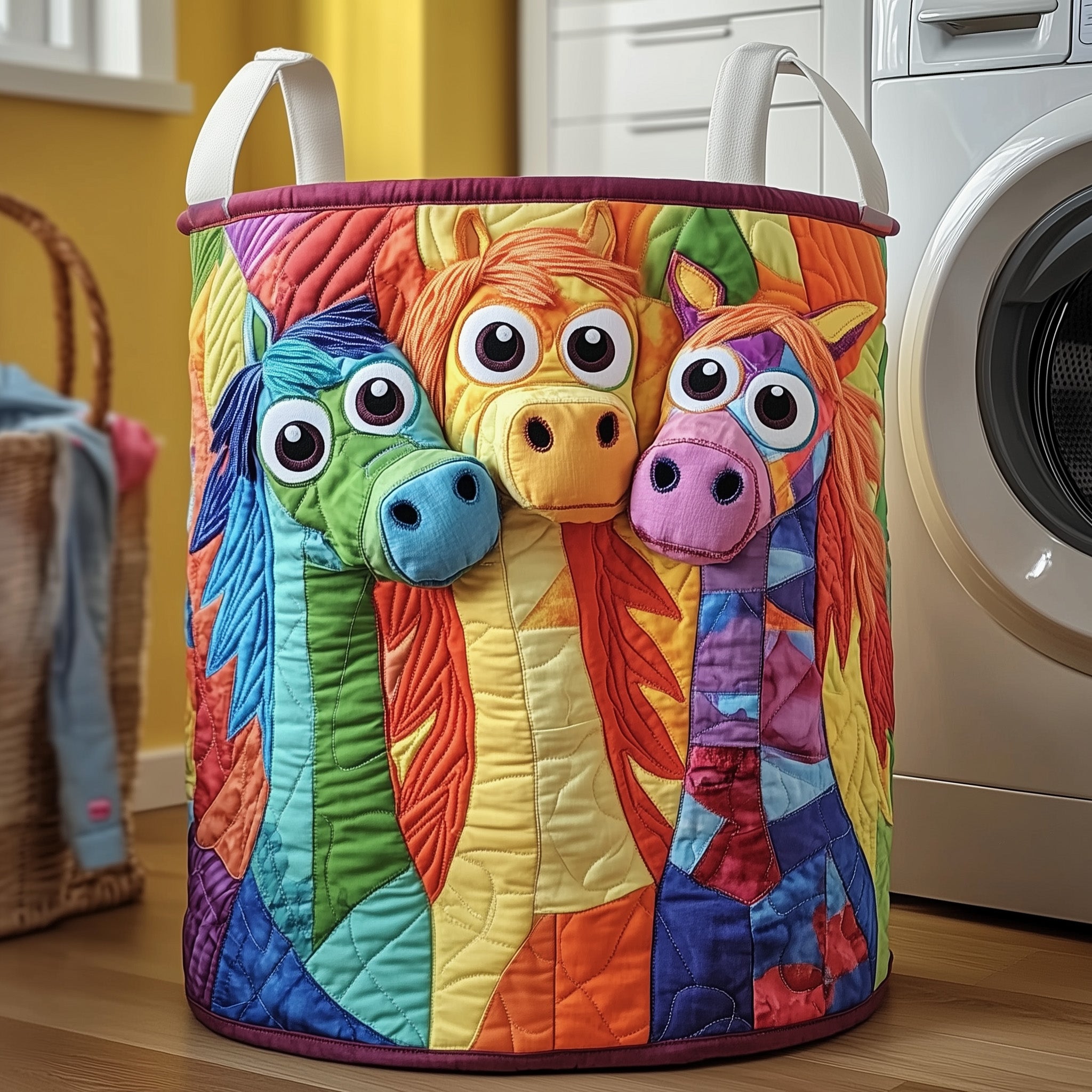 Whimsical Horse Quilted Laundry Basket Gift For Horse Owner