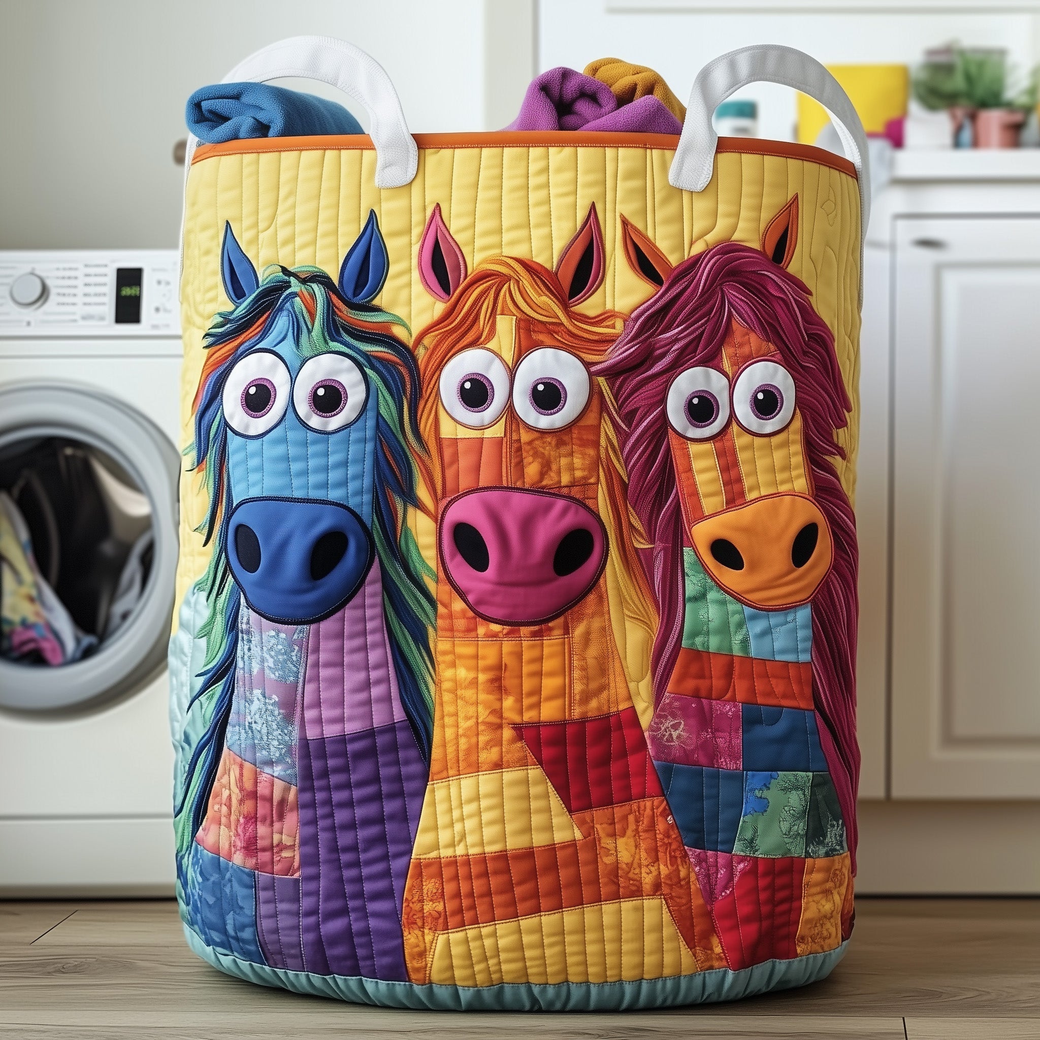 Whimsical Horse Quilted Laundry Basket Horse Related Gifts
