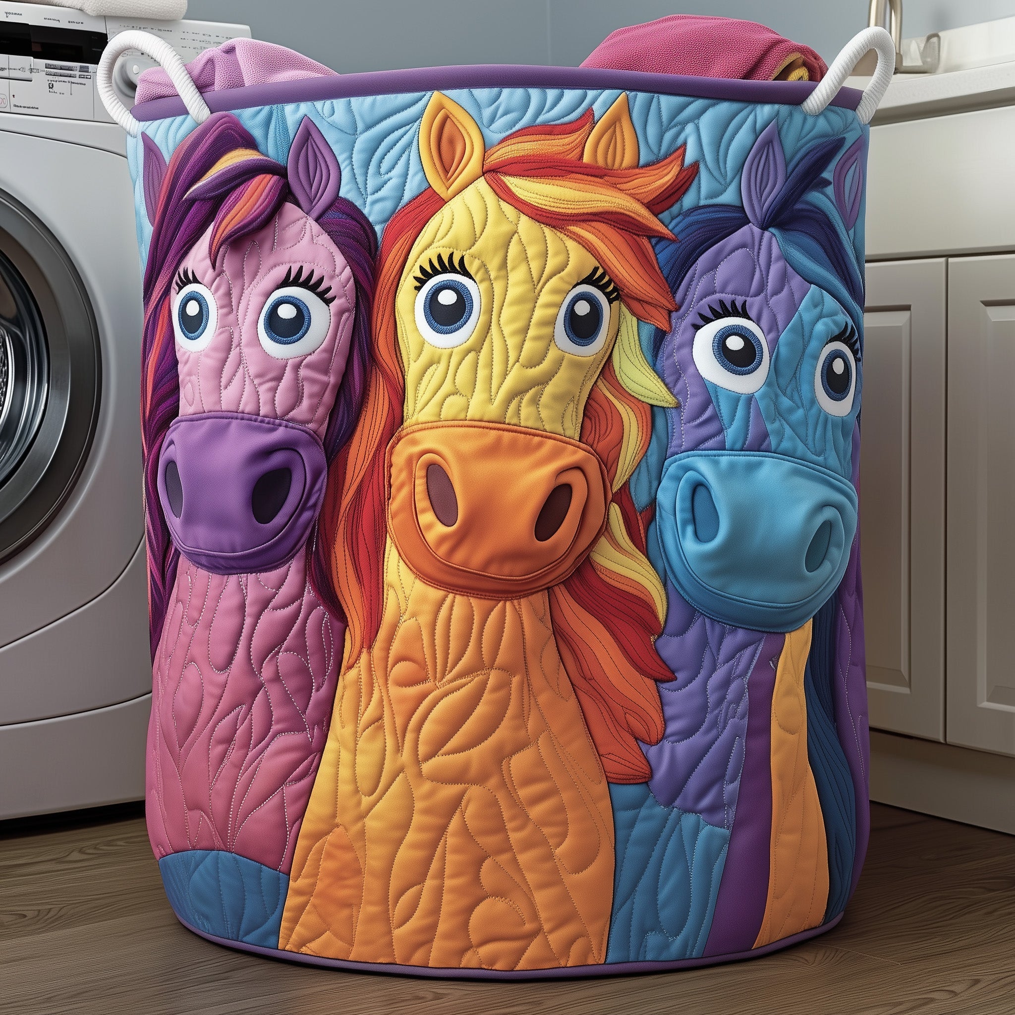 Whimsical Horse Quilted Laundry Basket Unique Gifts For Horse Lovers