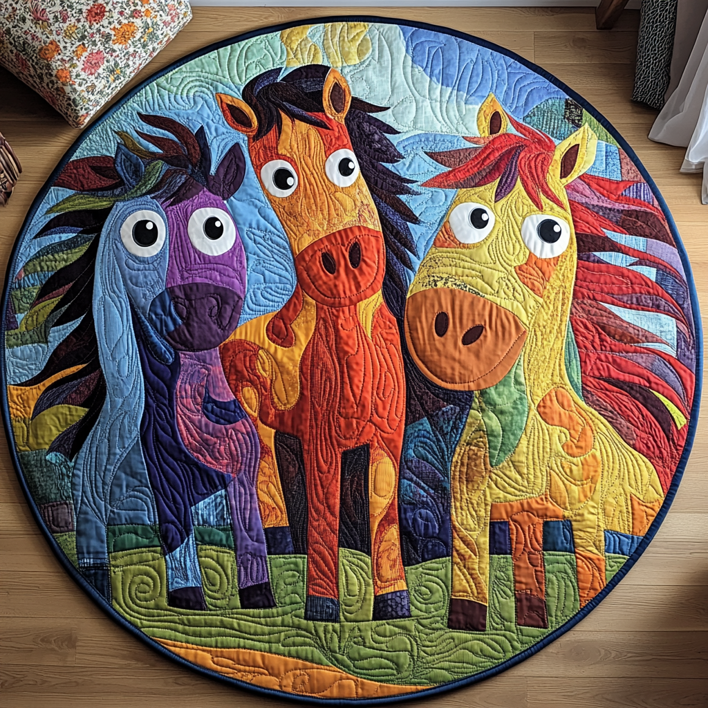 Whimsical Horse Quilted Round Mat Front Door Entryway Ideas Good Gifts For Horse Lovers