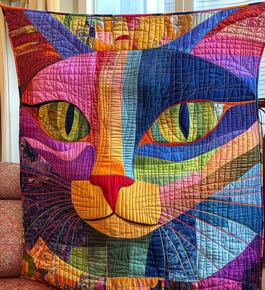 Whimsical Kitten Quilted Blanket Novelty Gifts For Cat Lovers