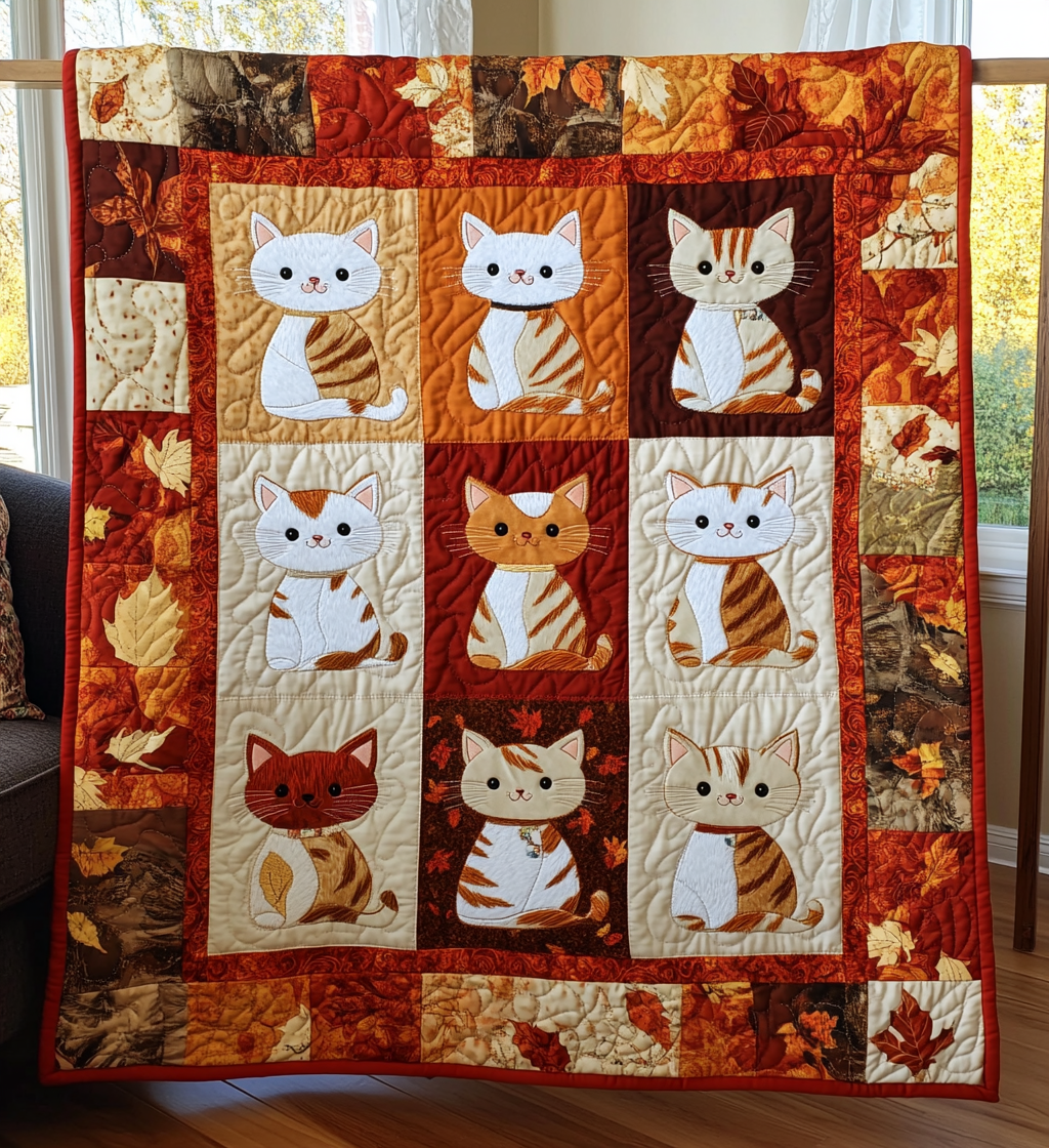 Whimsical Kitten Quilted Blanket Unique Cat Gifts