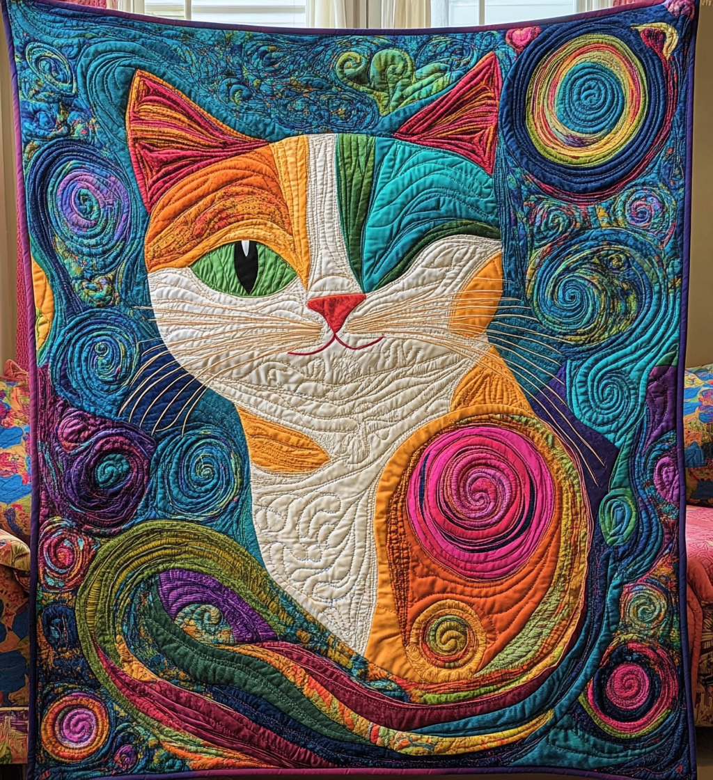 Whimsical Kitty Quilted Blanket Unique Gifts For Cat Lovers