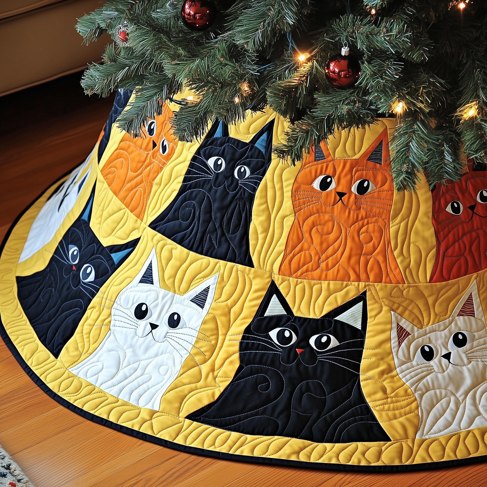Whimsical Meow Quilted Tree Skirt Best Gift Merch For Him