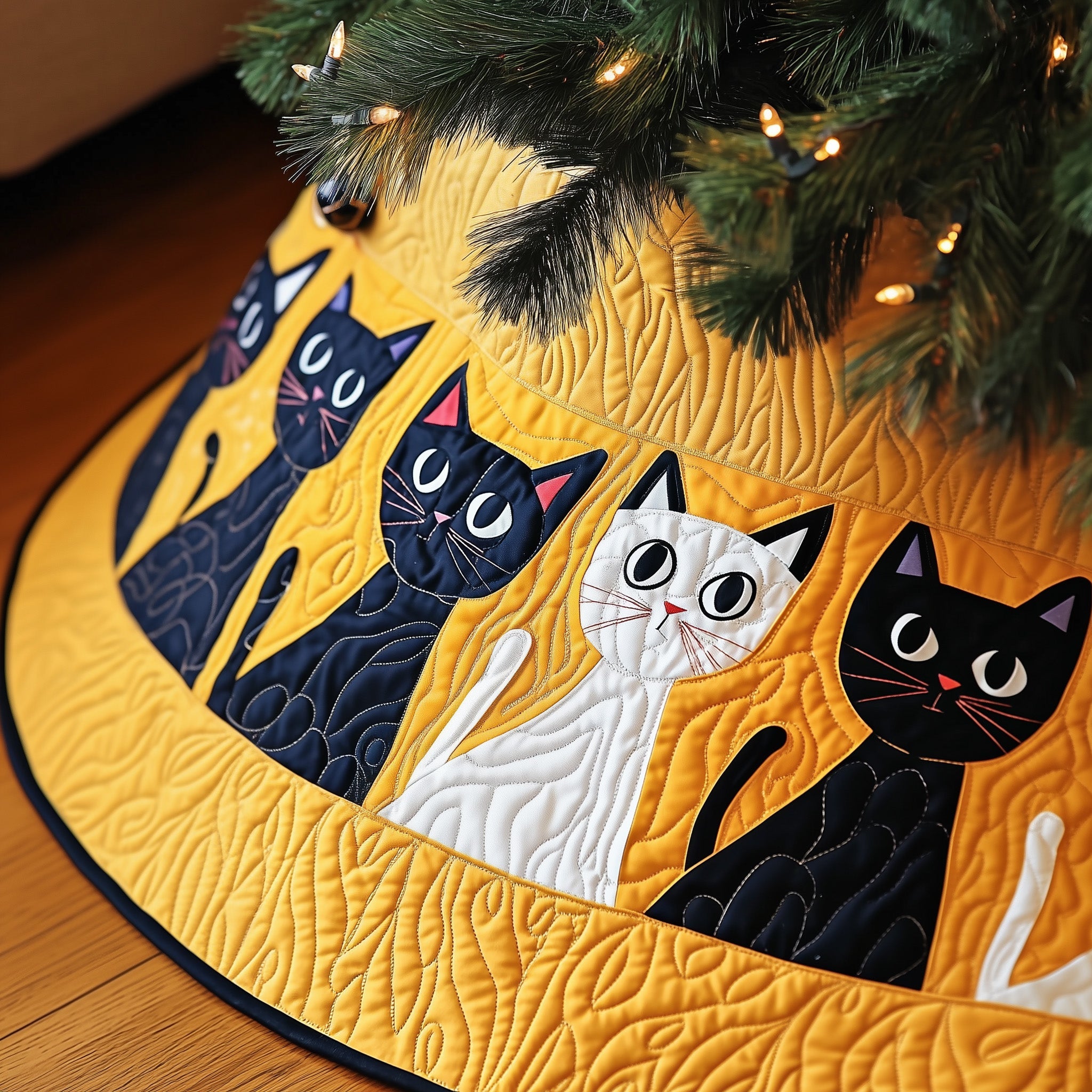 Whimsical Meow Quilted Tree Skirt Heartfelt Gift Merch For Mom