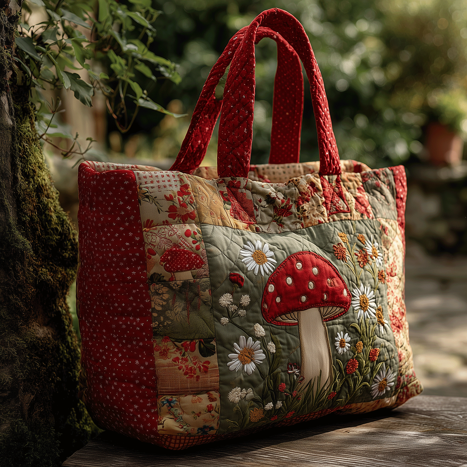 Whimsical Mushroom World Quilted Tote Bag Mushroom Gifts For Her