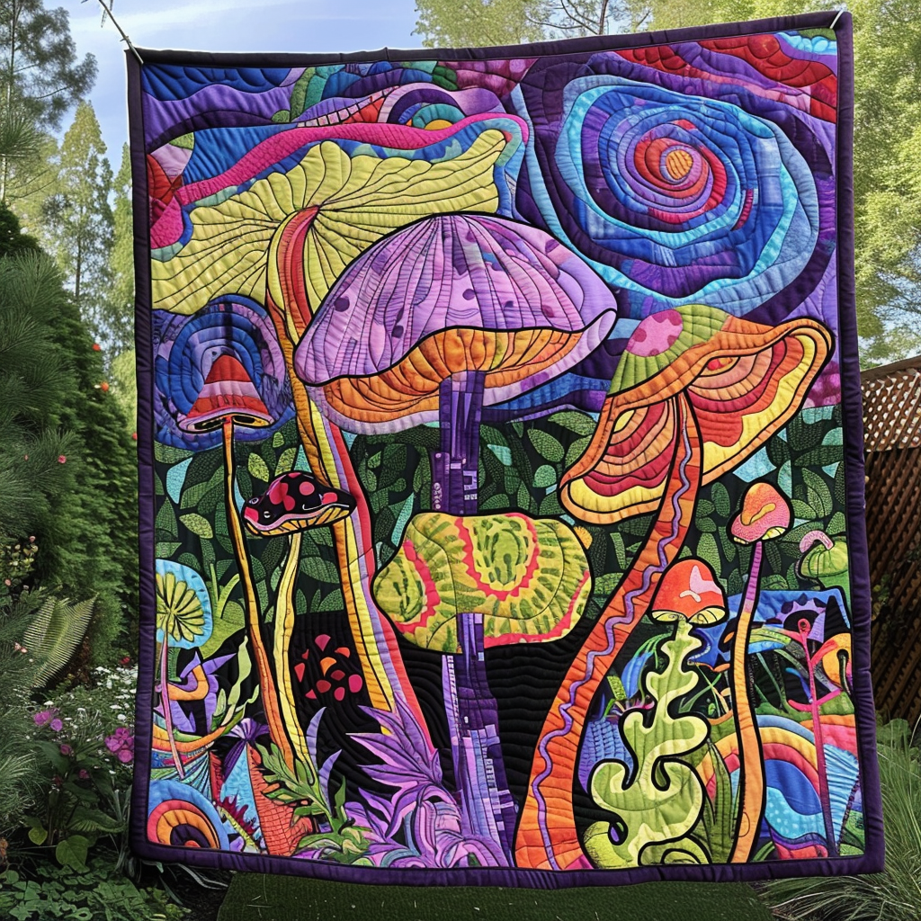 Whimsical Mushrooms Quilted Blanket Gifts For Mushroom Lovers