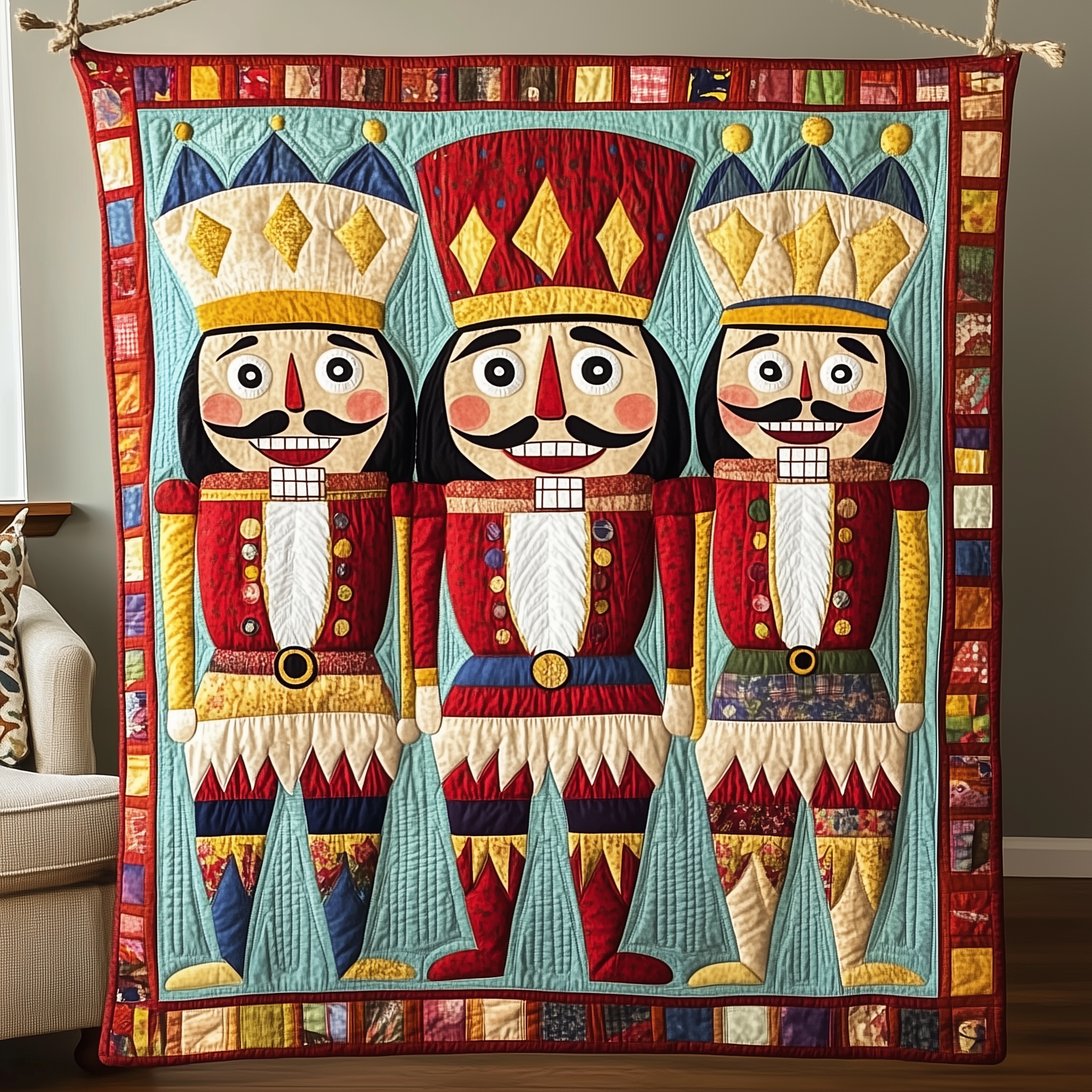 Whimsical Nutcracker Quilted Blanket King Size Blanket Christmas Gift For Farmers