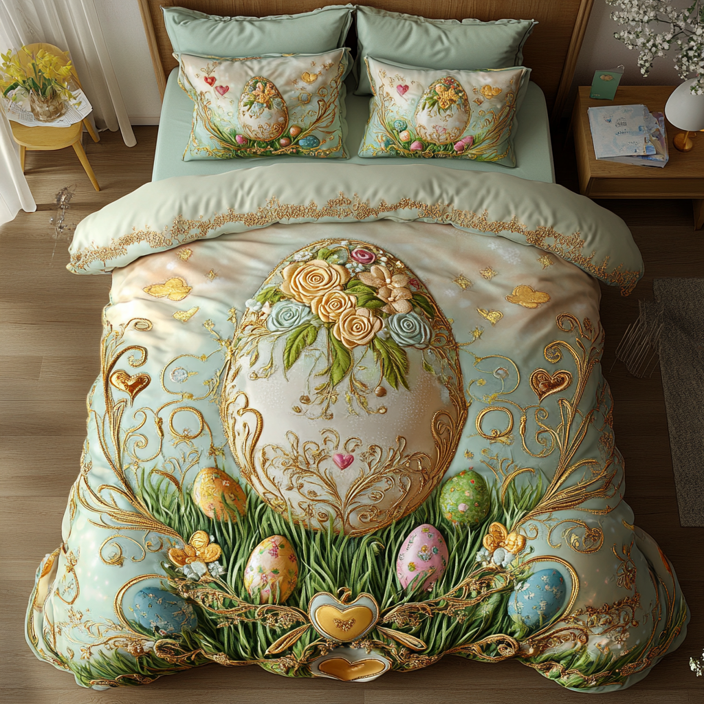 Whimsical Ovals Quilted Bedding Set Christmas Bedroom Decor Easter Gifts For Women