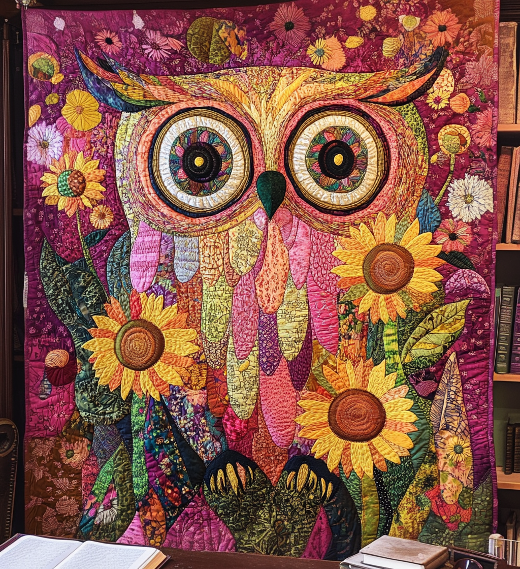 Whimsical Owl Quilted Blanket Gift For Owl Lover