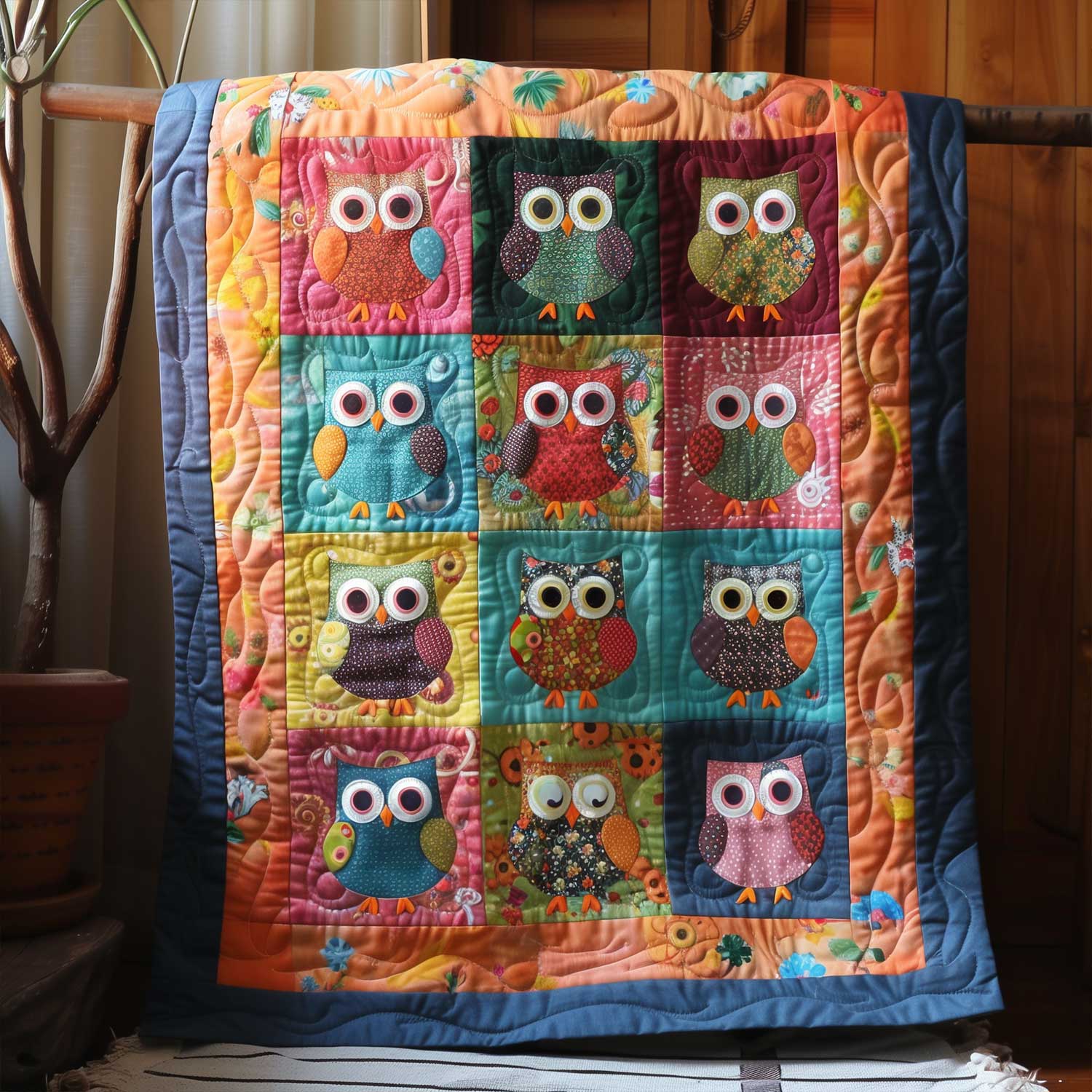 Whimsical Owl Quilted Blanket Gift For Owl Lover