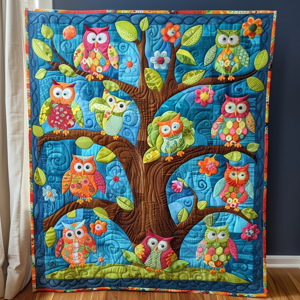 Whimsical Owls Quilted Blanket Gift For Owl Lover