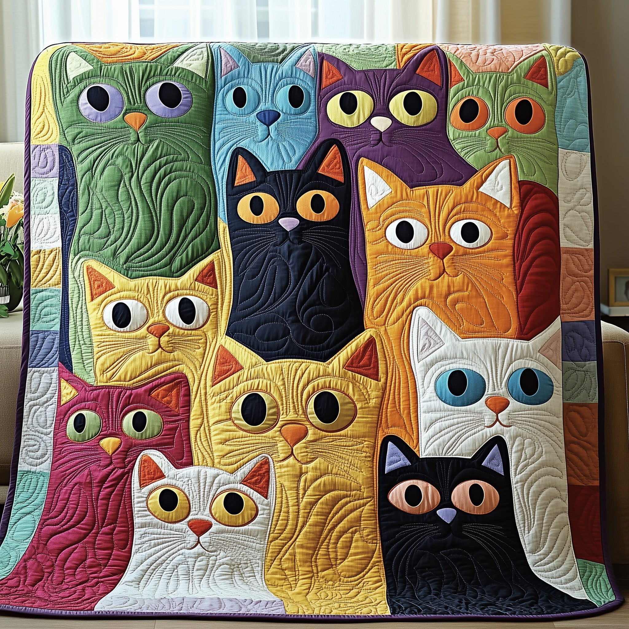 Whimsical Paws Quilted Blanket Sofa Throw BlanketGood Gifts For Cat Lovers
