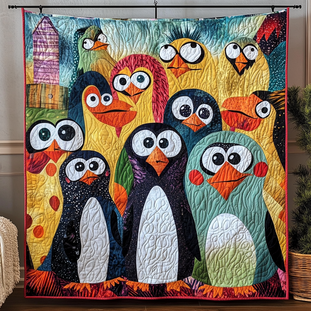 Whimsical Penguin Quilted Blanket Penguin Gift Idea