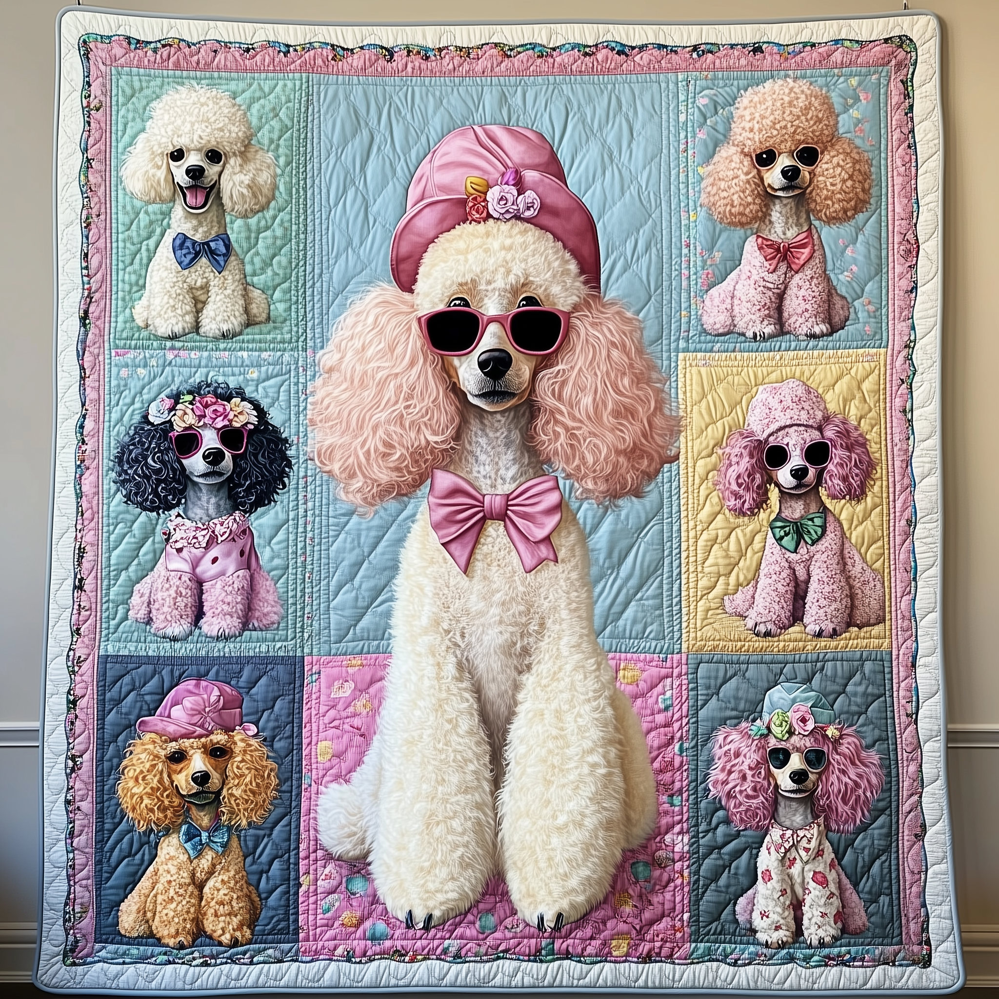 Whimsical Poodle Quilted Blanket Best Throw Blanket Presents For Mum Christmas