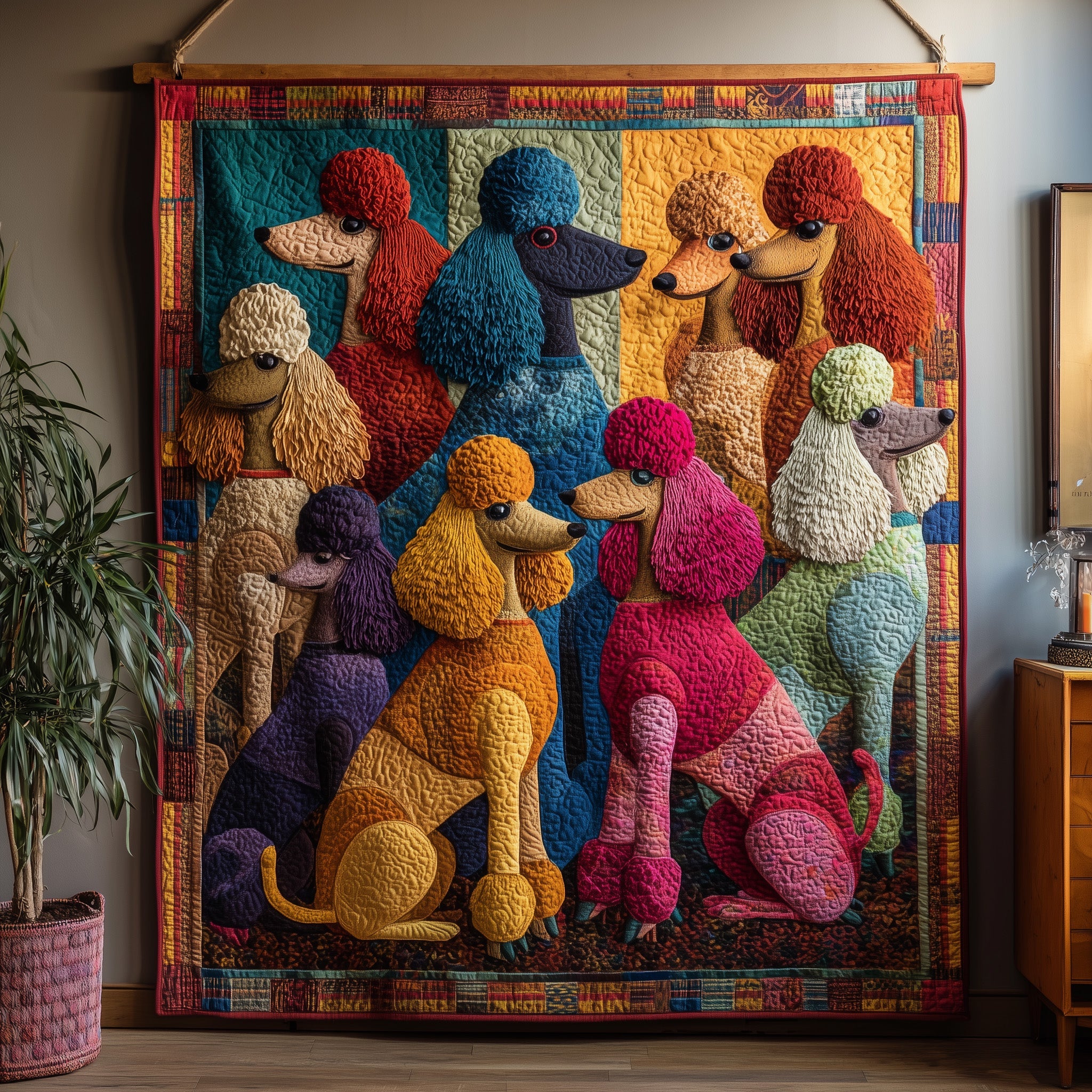 Whimsical Poodle Quilted Blanket Christmas Quilt Blanket Gift Idea