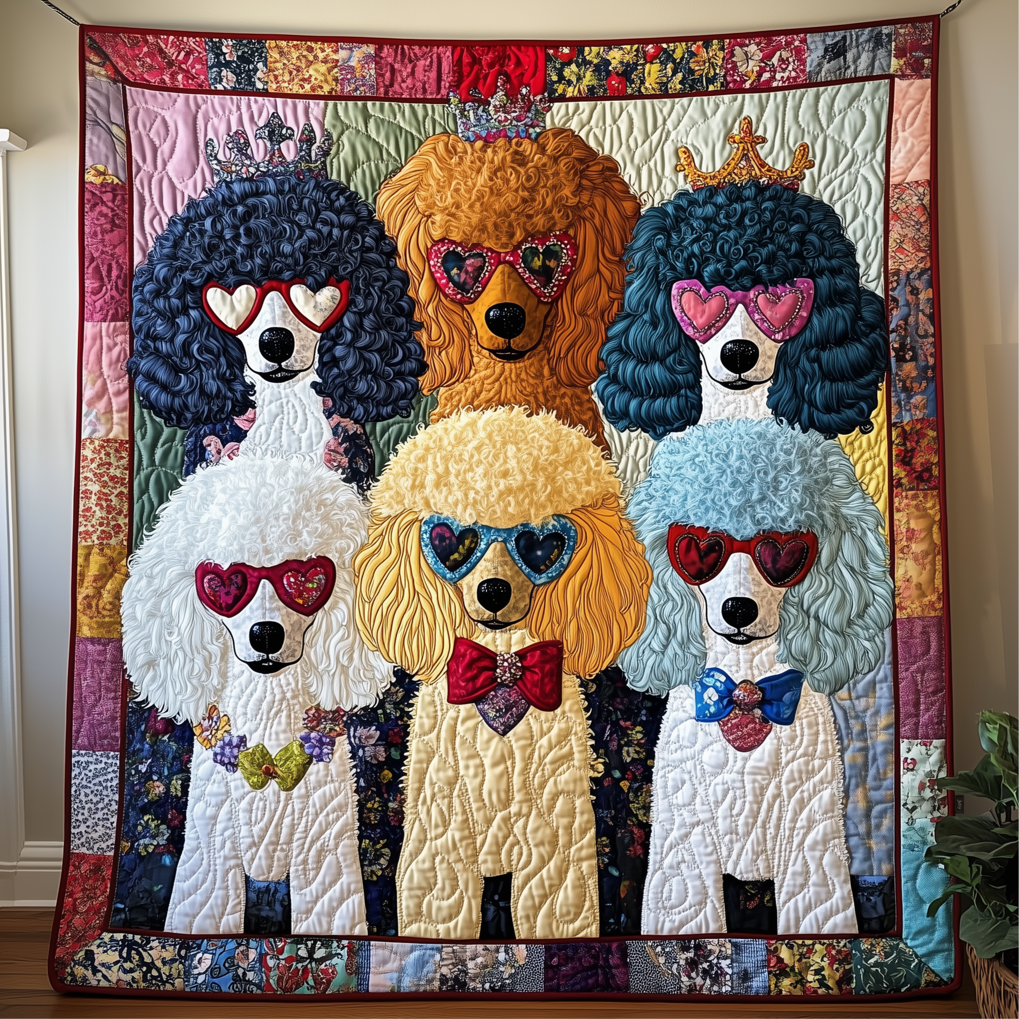 Whimsical Poodle Quilted Blanket Christmas Quilted Blanket Christmas Gifts For Men