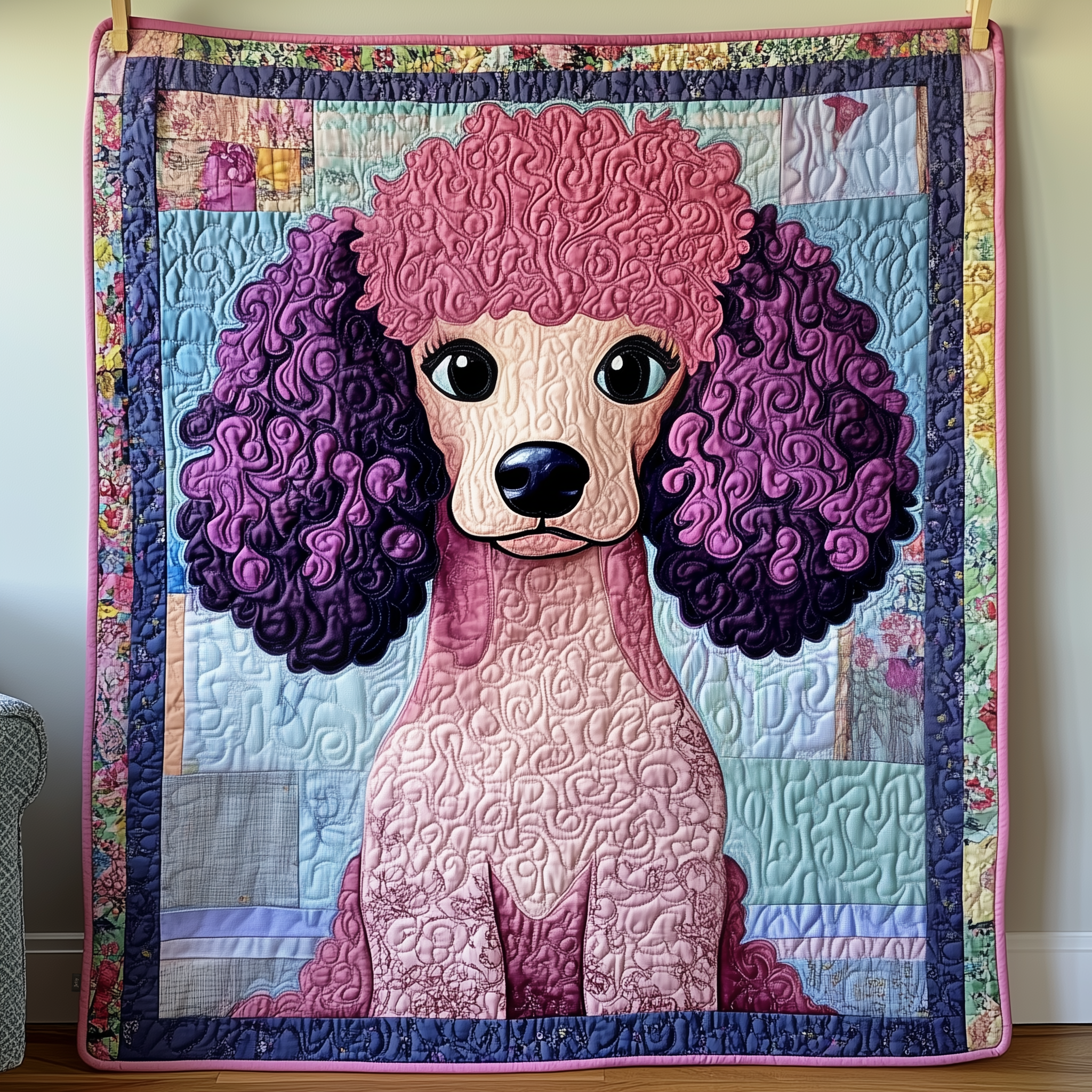 Whimsical Poodle Quilted Blanket Christmas Quilted Blanket Cute Christmas Gifts For Wife