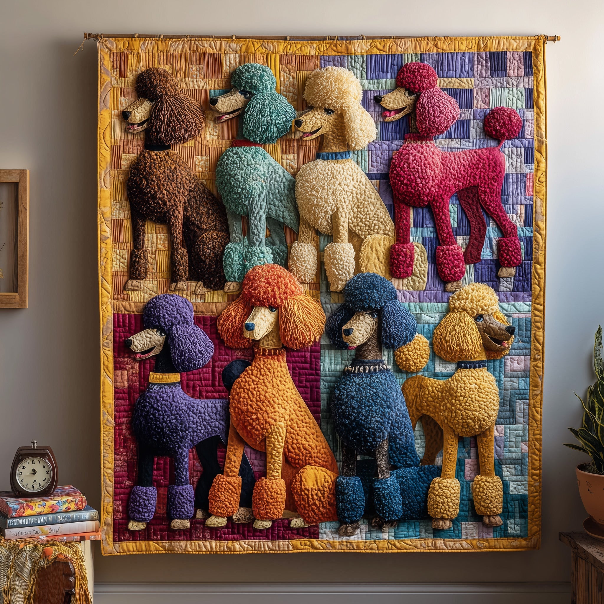 Whimsical Poodle Quilted Blanket Christmas Theme Quilted Blanket Throw