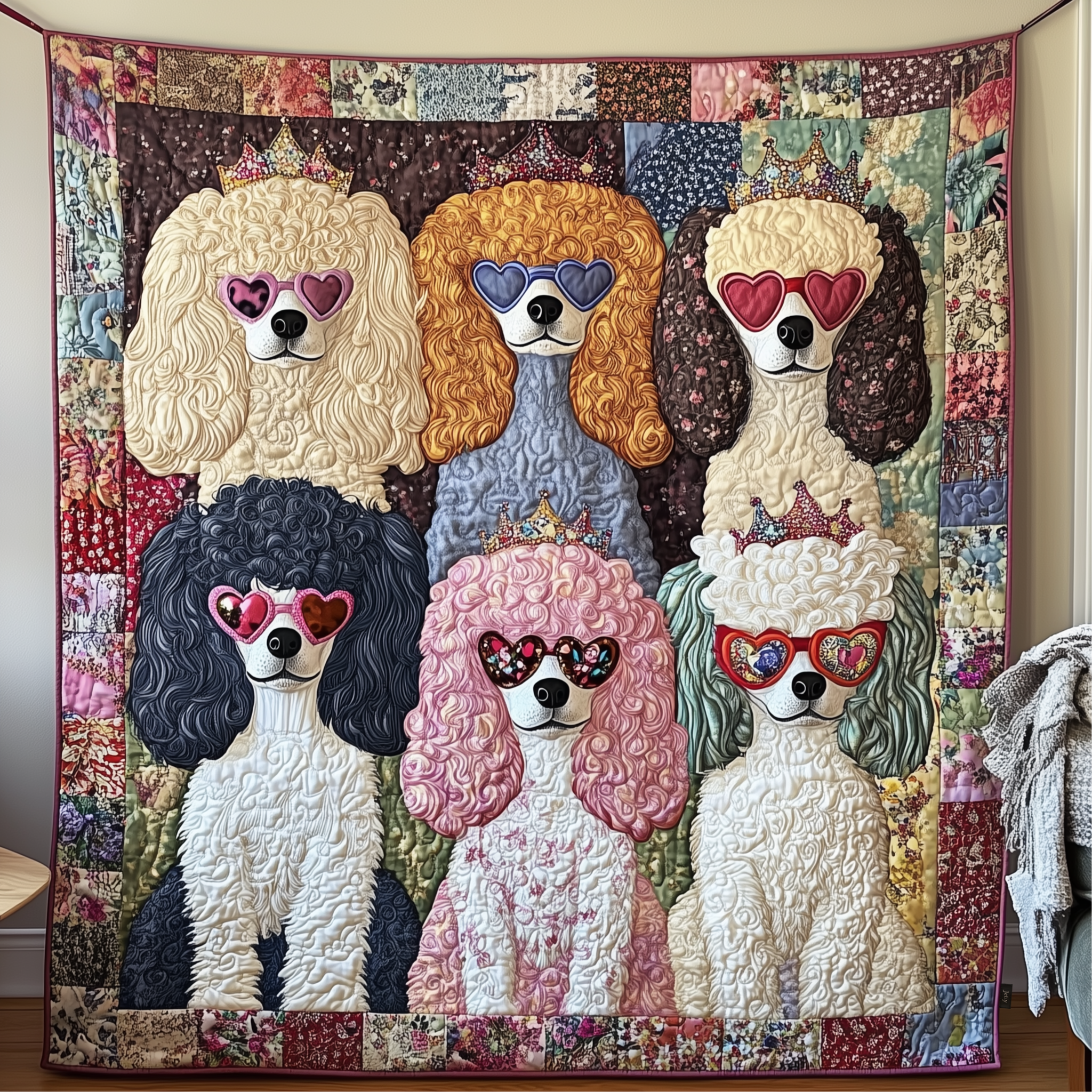 Whimsical Poodle Quilted Blanket Christmas Throw Blanket Christmas Presents For Women