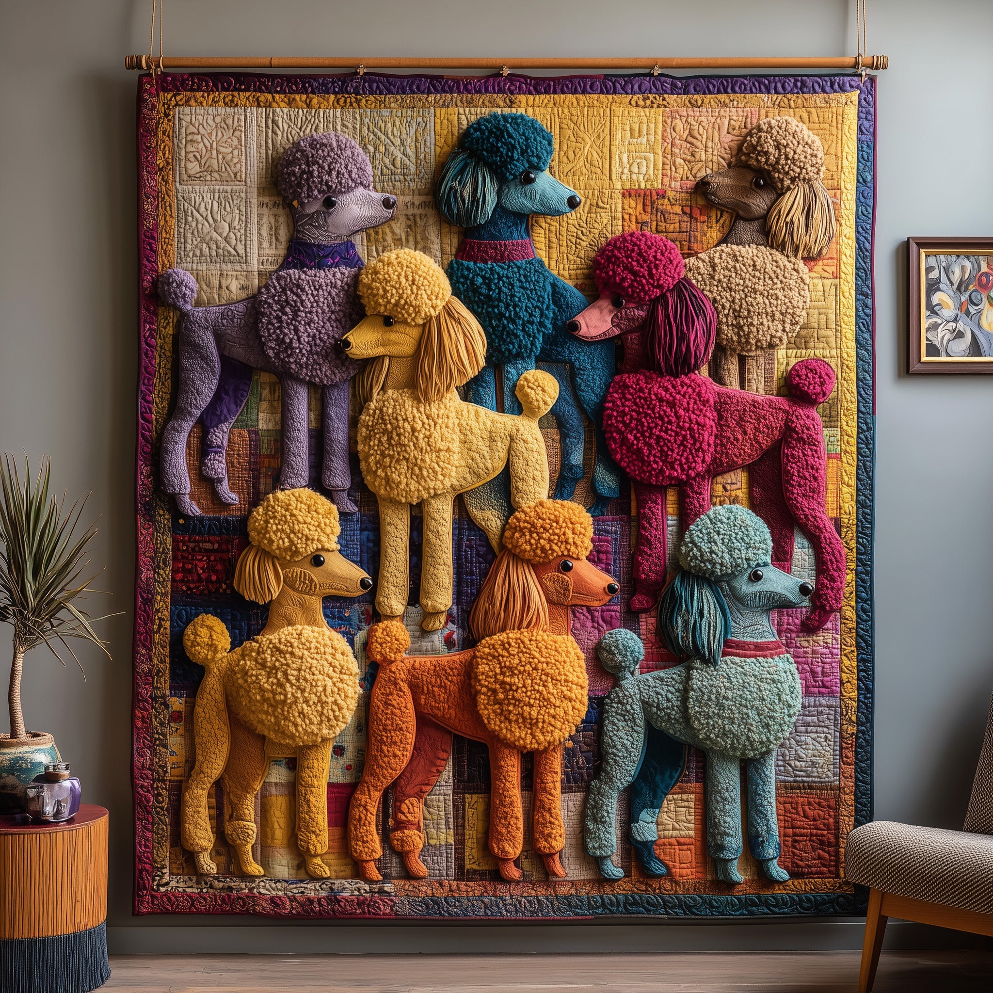 Whimsical Poodle Quilted Blanket Cute Poodle Design Quilt Poodle Gifts For Dog Lovers