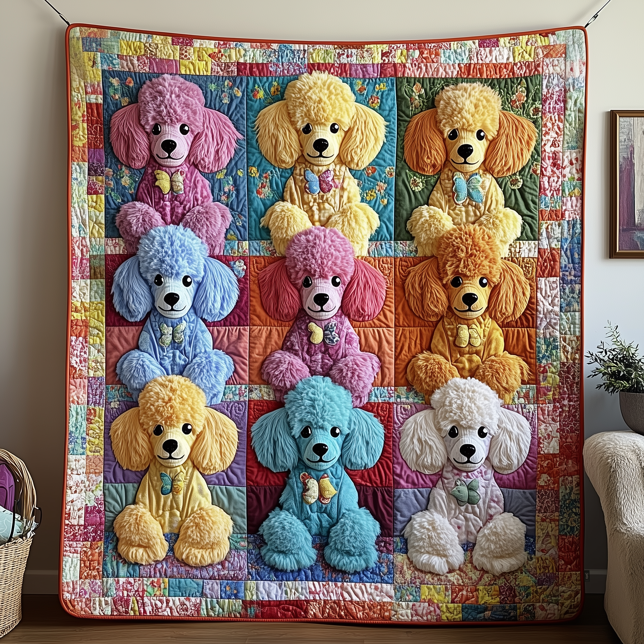 Whimsical Poodle Quilted Blanket King Blanket Best Retirement Gifts