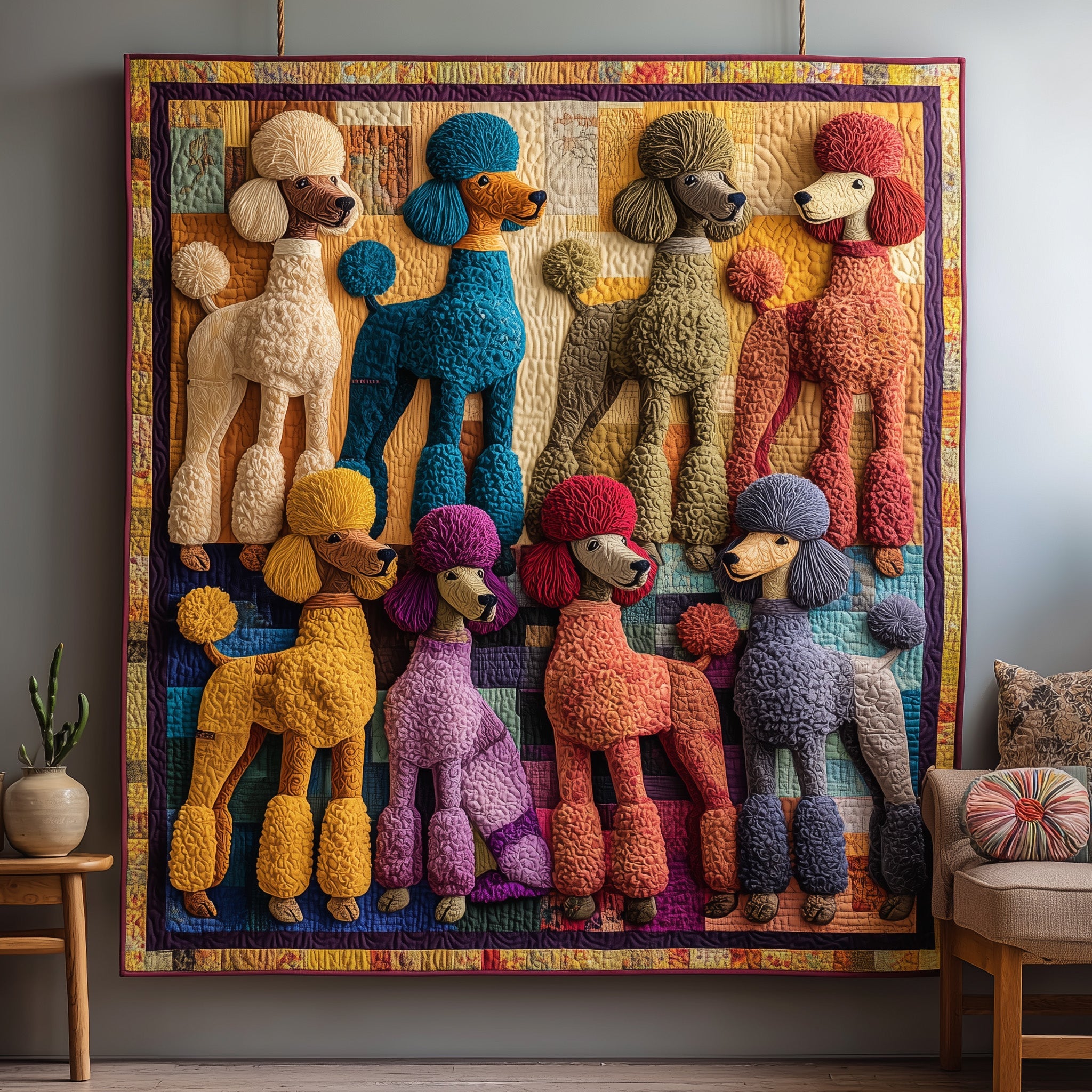 Whimsical Poodle Quilted Blanket Premium Poodle Lover Gift Poodle Gifts For Dog Lovers