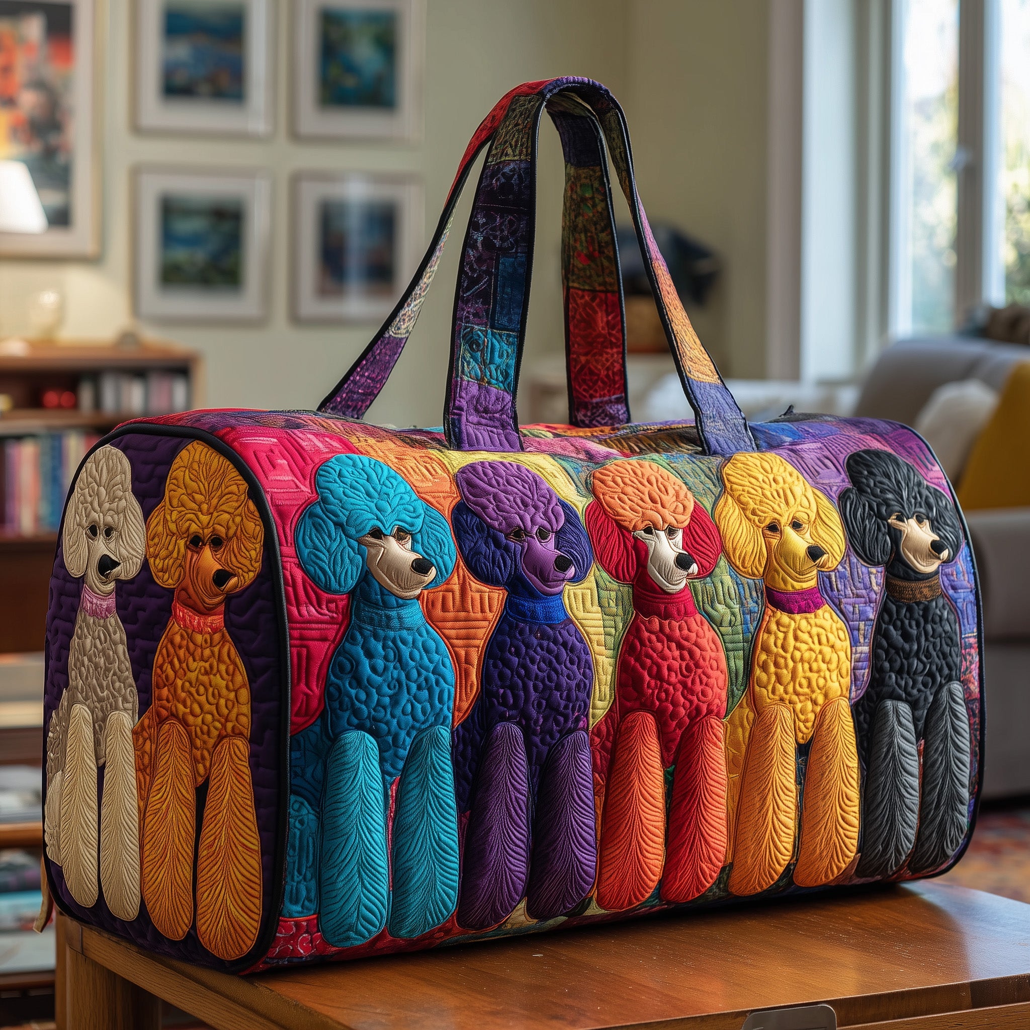 Whimsical Poodle Quilted Duffle Bag Holiday Gift Idea