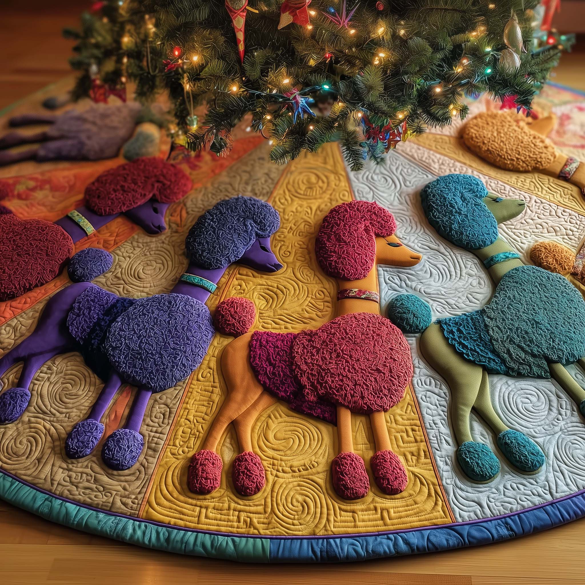 Whimsical Poodle Quilted Tree Skirt Seasonal Home Decor Home Decoration Gifts