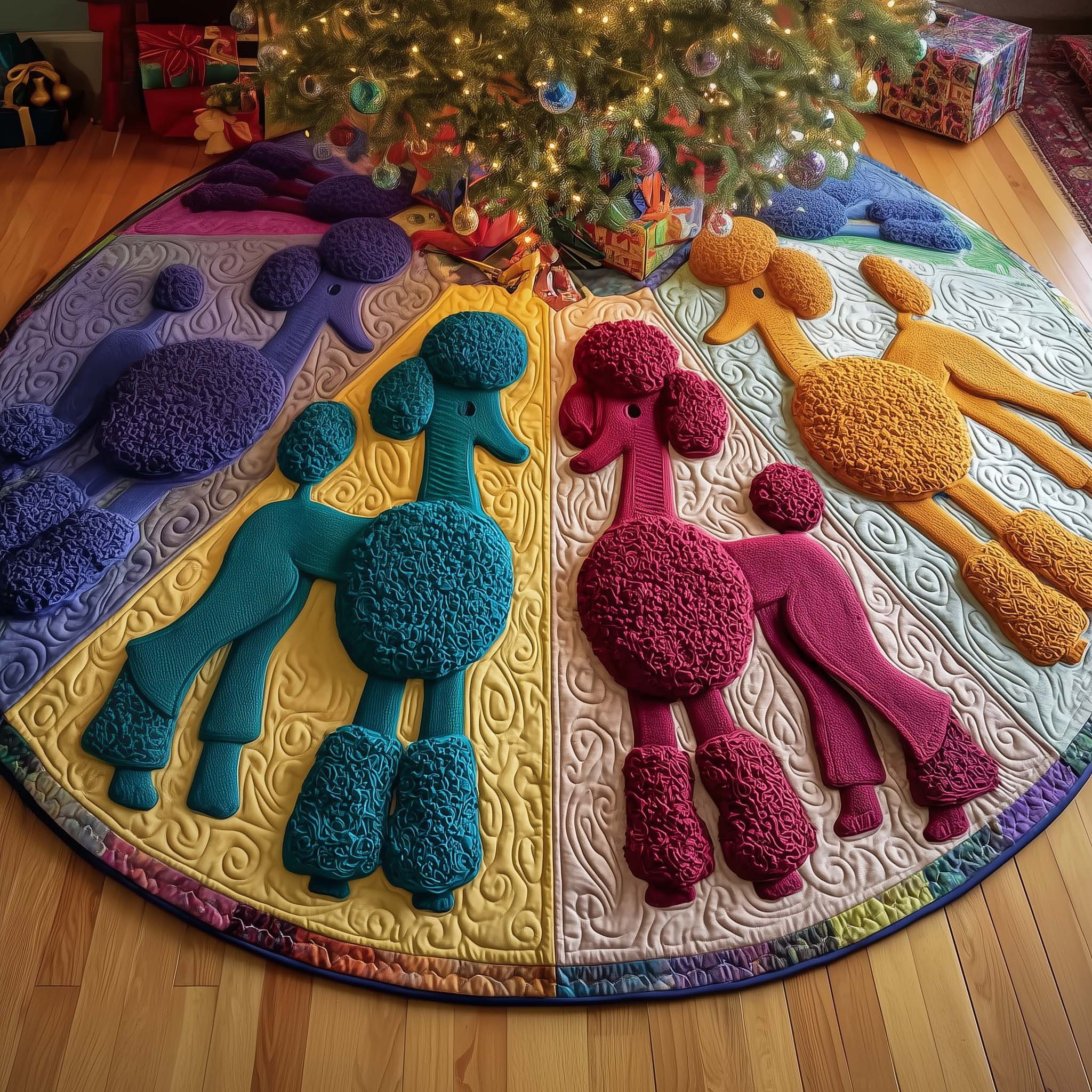 Whimsical Poodle Quilted Tree Skirt Seasonal Home Decor Poodle Lover Christmas Gifts