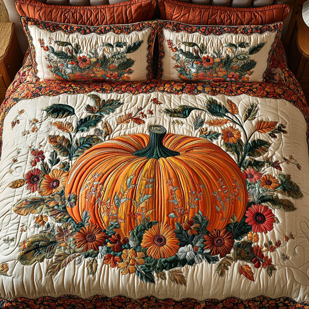 Whimsical Pumpkins Quilted Bedding Set Cozy Bedroom Decor Best Autumn Gifts